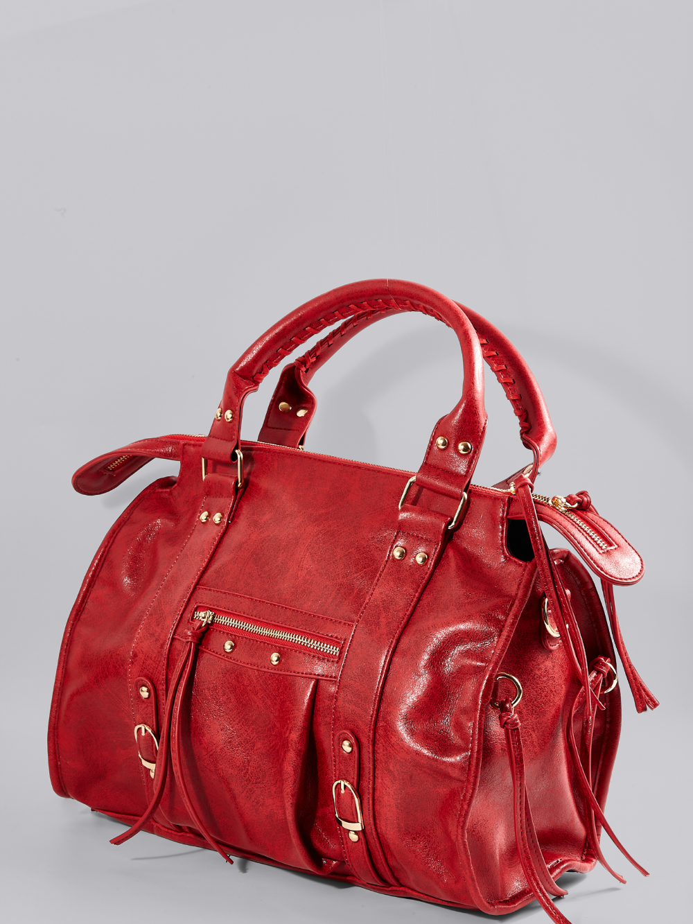 HANDBAG | STRUCTURED BOWLER BAG WITH ZIP POCKETS AND METAL DETAILS