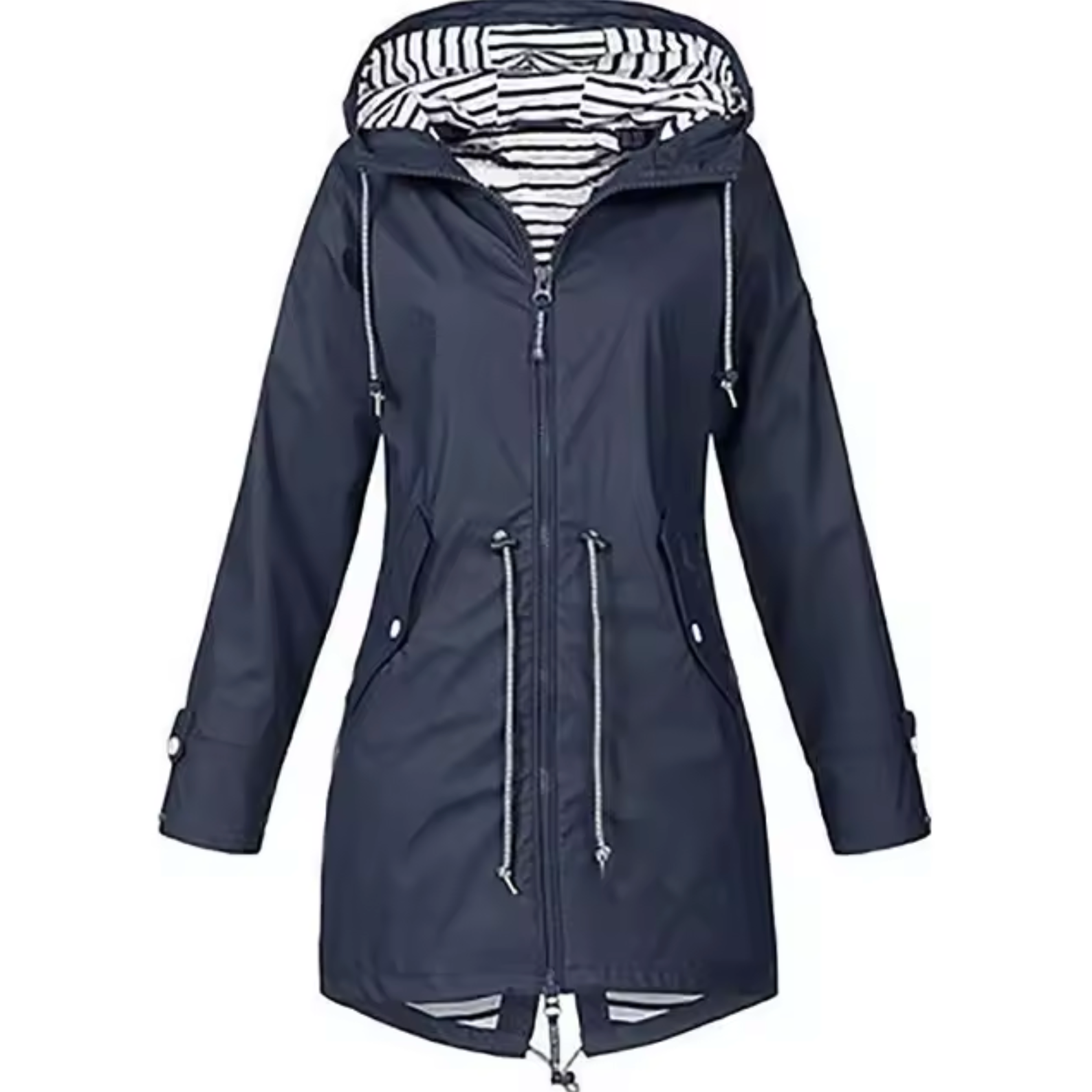 RAIN JACKET | PARKA COAT WITH HOOD AND DRAWSTRING WAIST