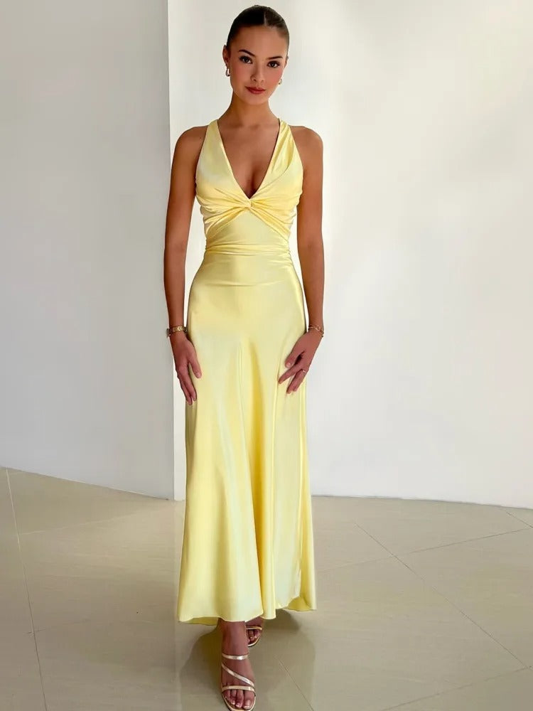 YELLOW CHRISTMAS DRESS | BACKLESS CRISS-CROSS DESIGN