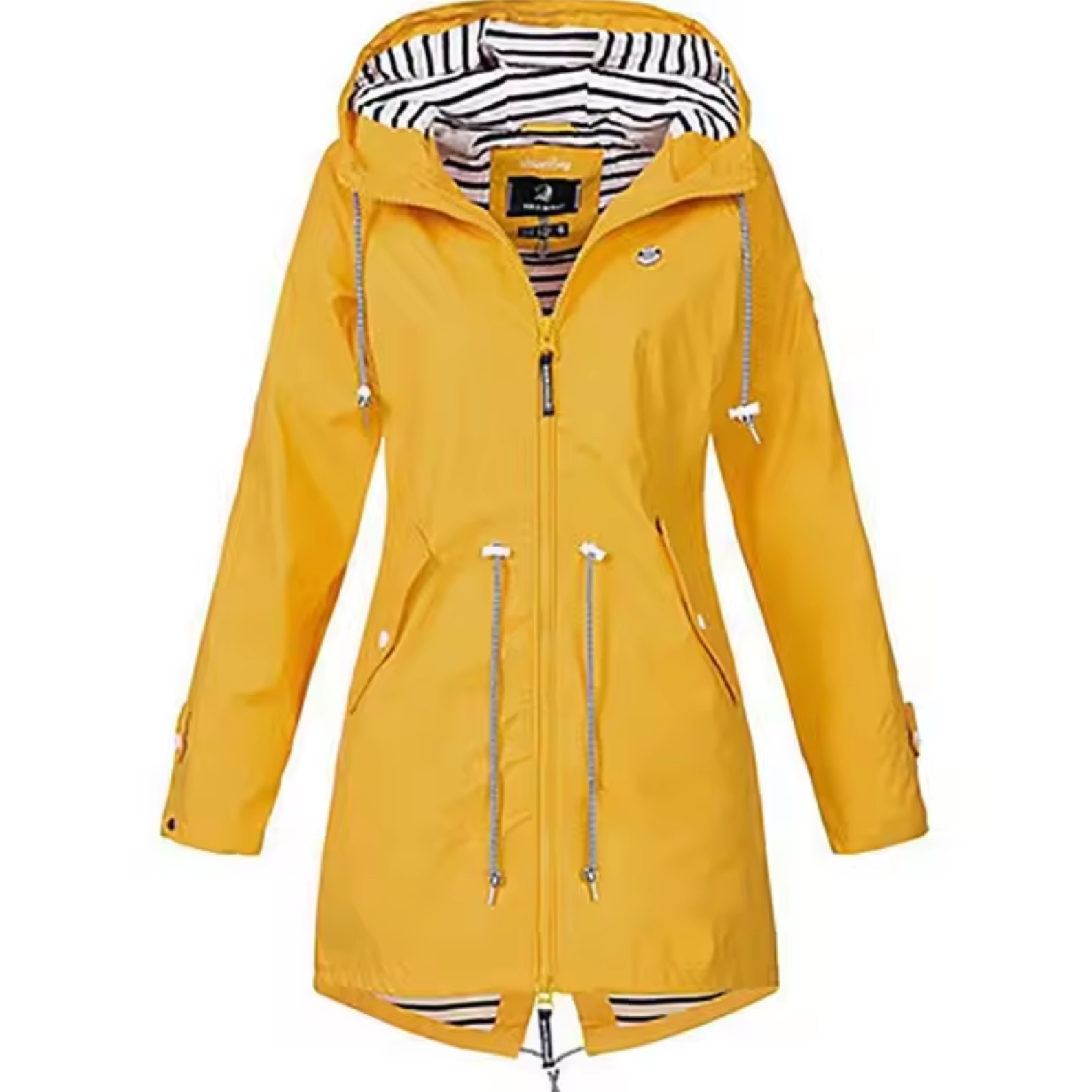 RAIN JACKET | PARKA COAT WITH HOOD AND DRAWSTRING WAIST
