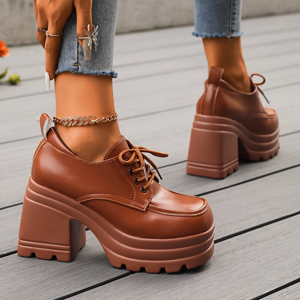 PLATFORM SHOES | RETRO CHUNKY LACE-UP BLOCK HEEL BOOTS