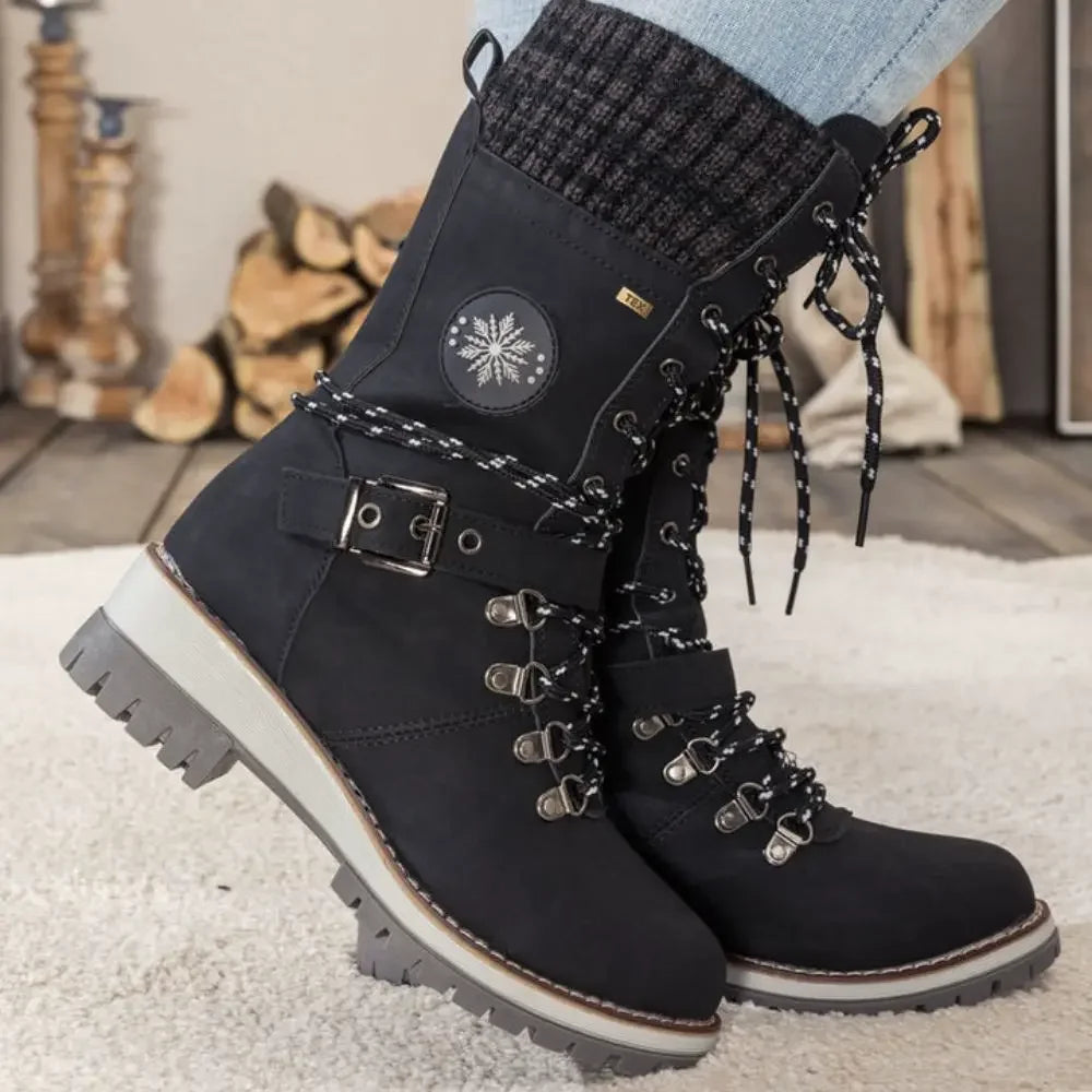 WINTER BOOTS | LACE-UP SNOW BOOTS WITH KNIT CUFF AND BUCKLE DETAIL