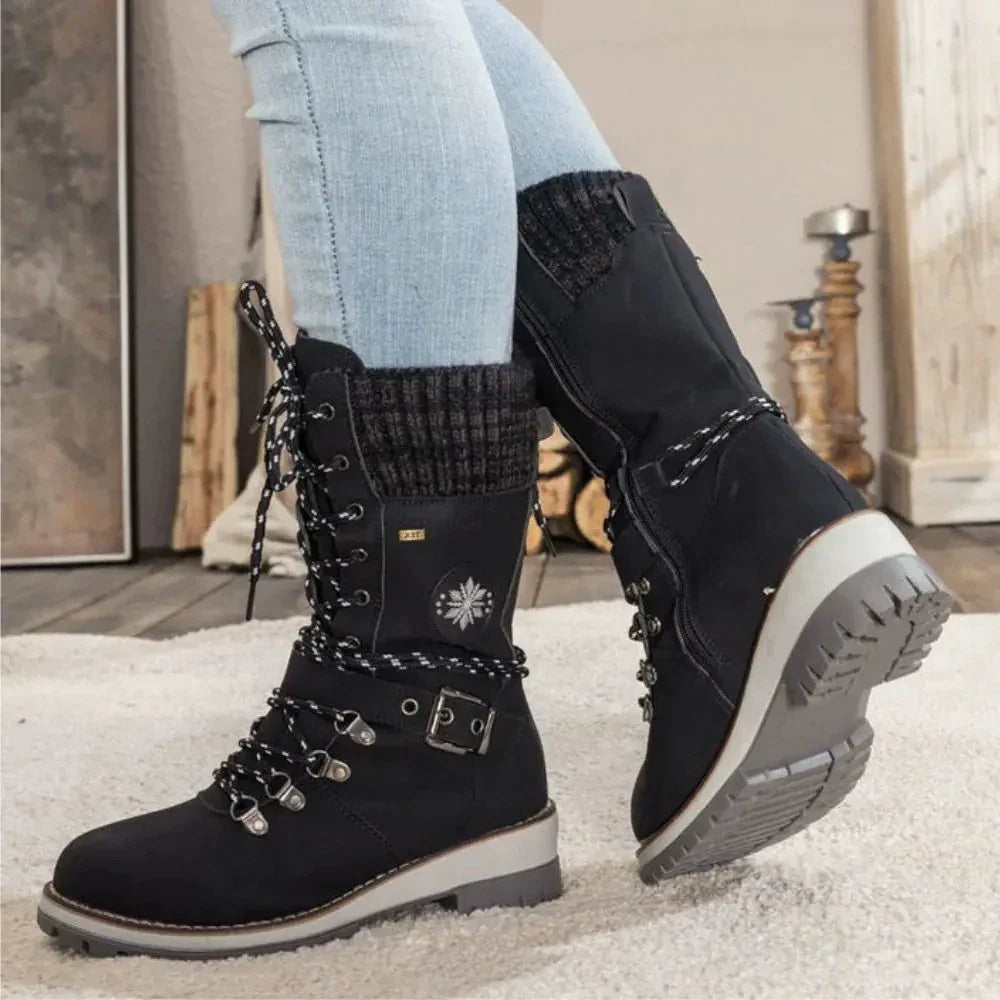 WINTER BOOTS | LACE-UP SNOW BOOTS WITH KNIT CUFF AND BUCKLE DETAIL