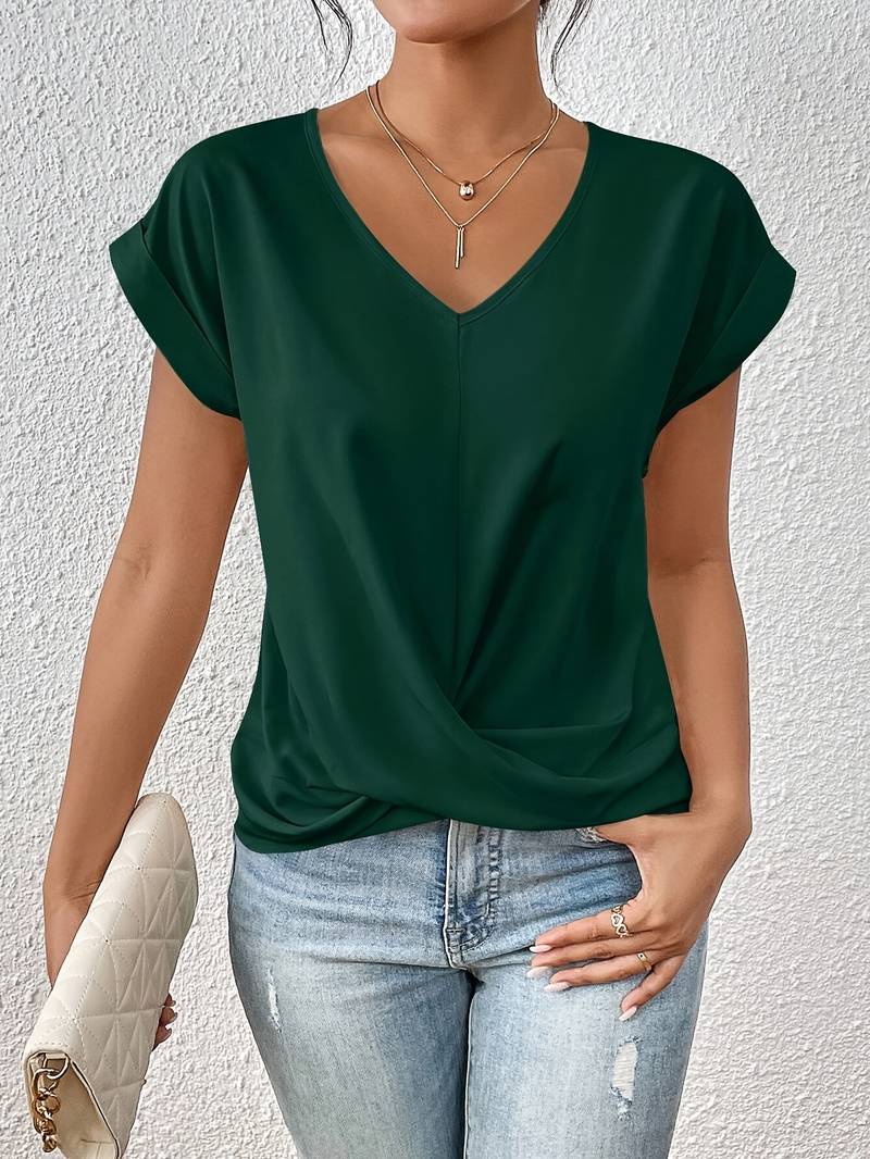 URBAN ELEGANCE | BLACK SATIN V-NECK BLOUSE
