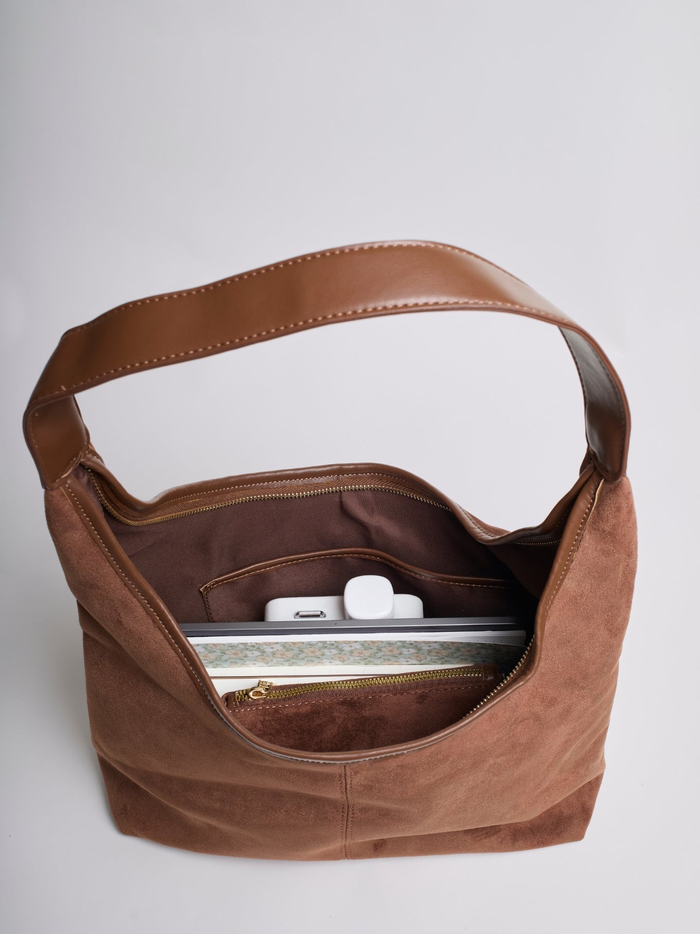 HANDBAG | SUEDE HOBO BAG WITH MINIMALIST DESIGN AND SINGLE STRAP