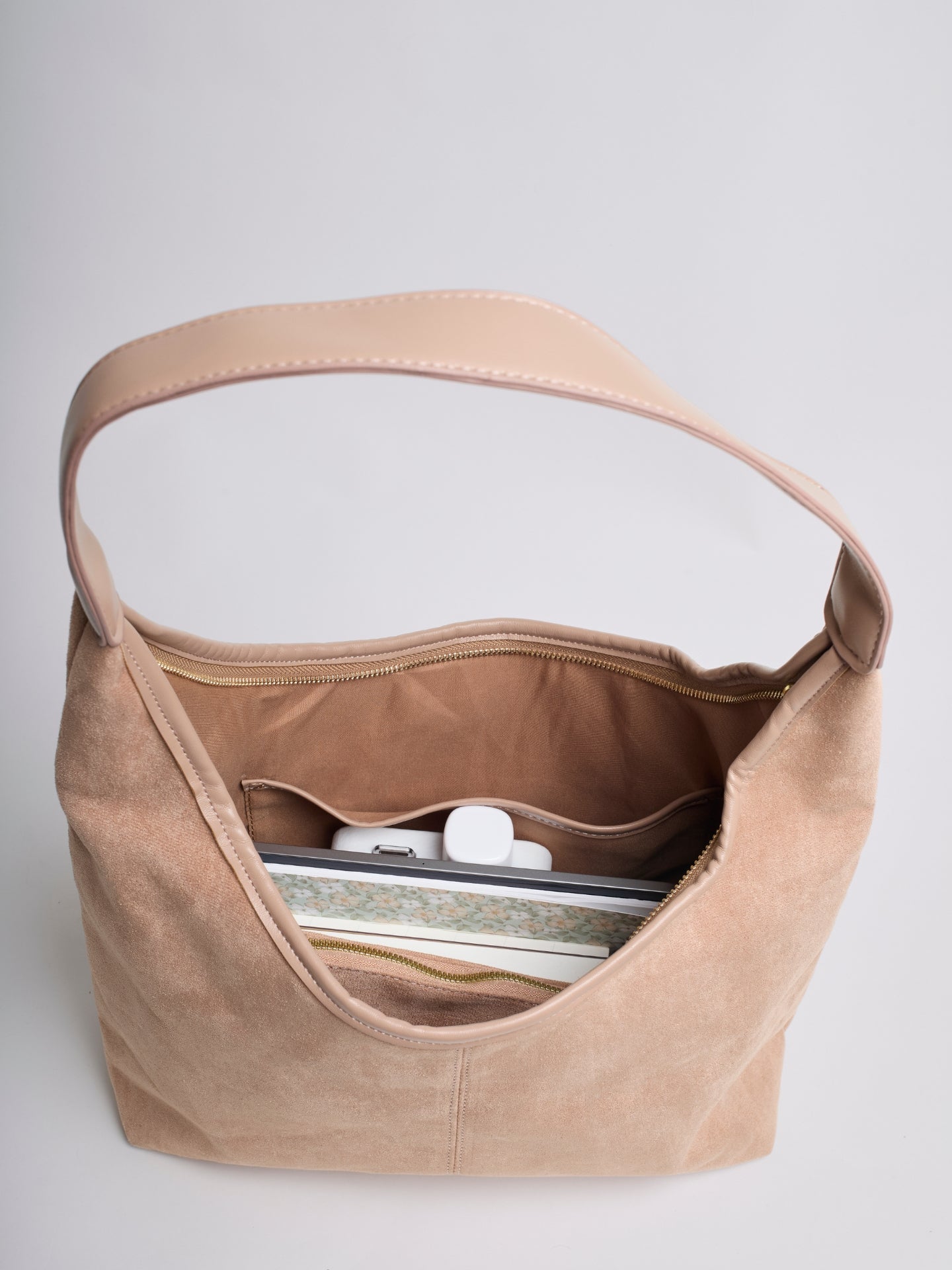 HANDBAG | SUEDE HOBO BAG WITH MINIMALIST DESIGN AND SINGLE STRAP