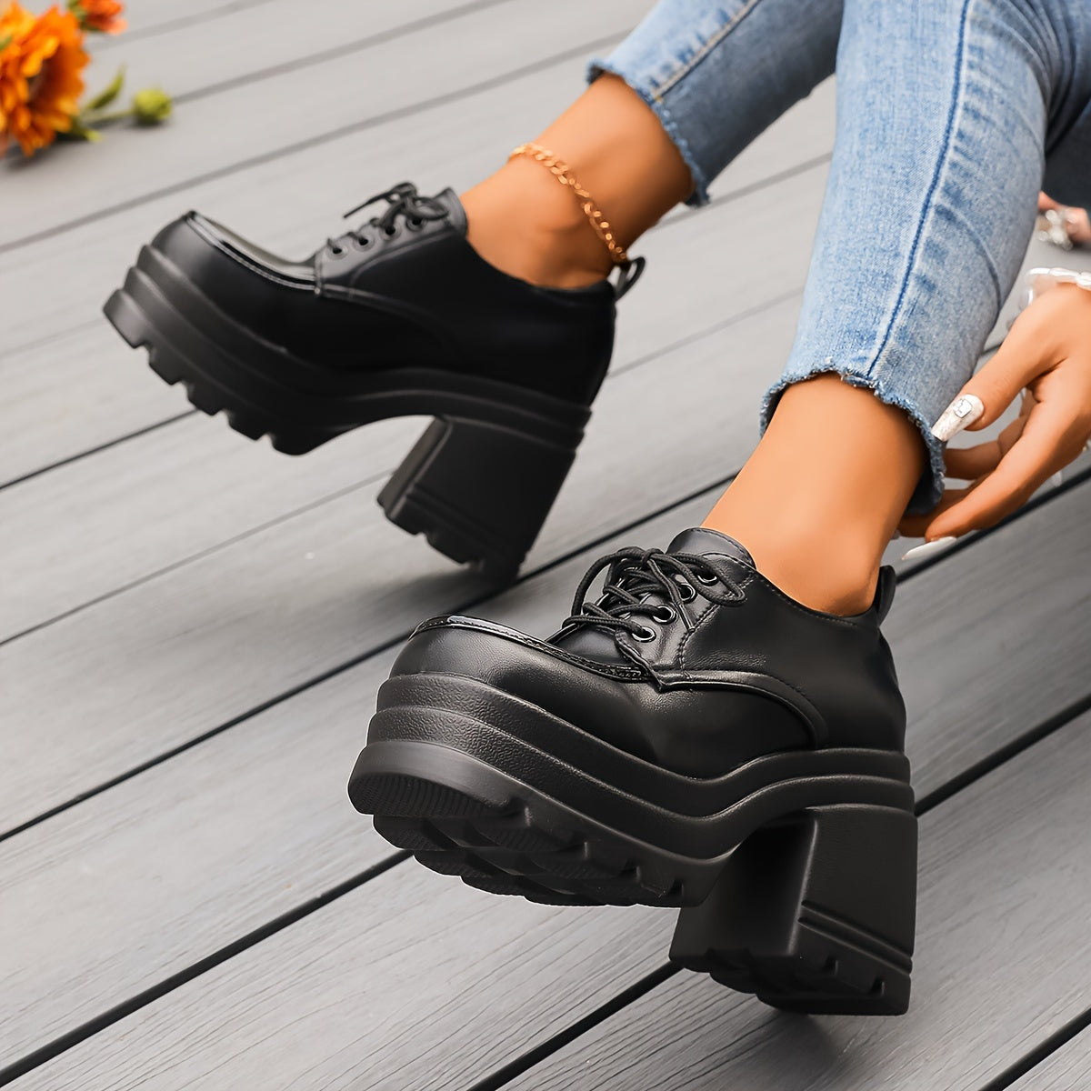 PLATFORM SHOES | RETRO CHUNKY LACE-UP BLOCK HEEL BOOTS