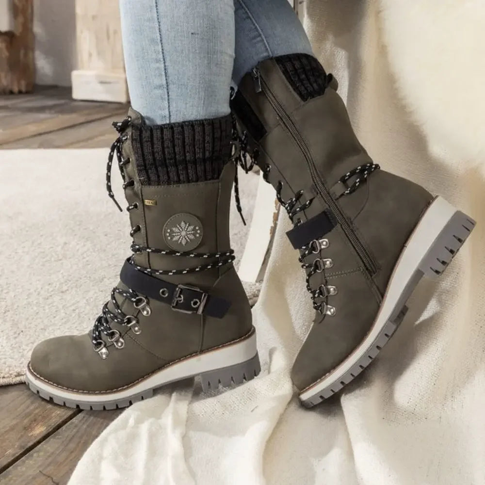 WINTER BOOTS | LACE-UP SNOW BOOTS WITH KNIT CUFF AND BUCKLE DETAIL