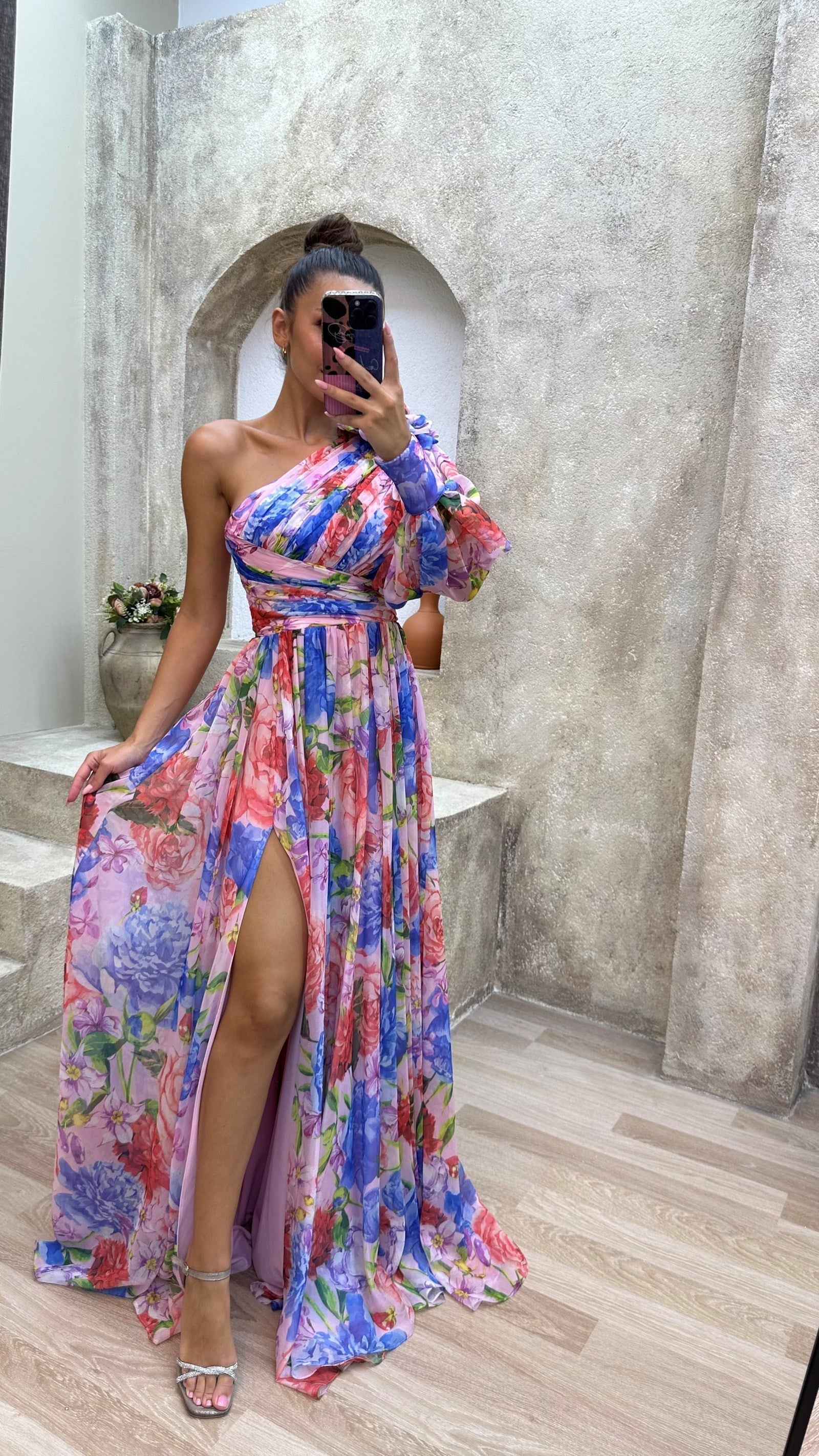 WEDDING GUEST DRESS | ONE-SHOULDER MAXI WITH PLEATED SKIRT
