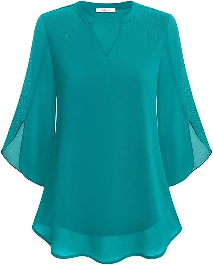 CHIFFON V-NECK BLOUSE - FLUTTER 3/4 SLEEVES