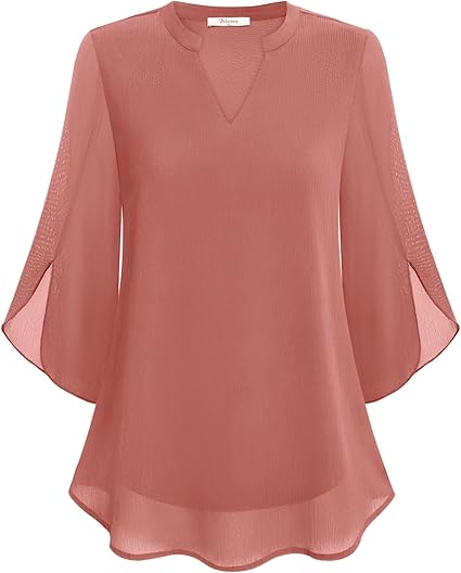 CHIFFON V-NECK BLOUSE - FLUTTER 3/4 SLEEVES