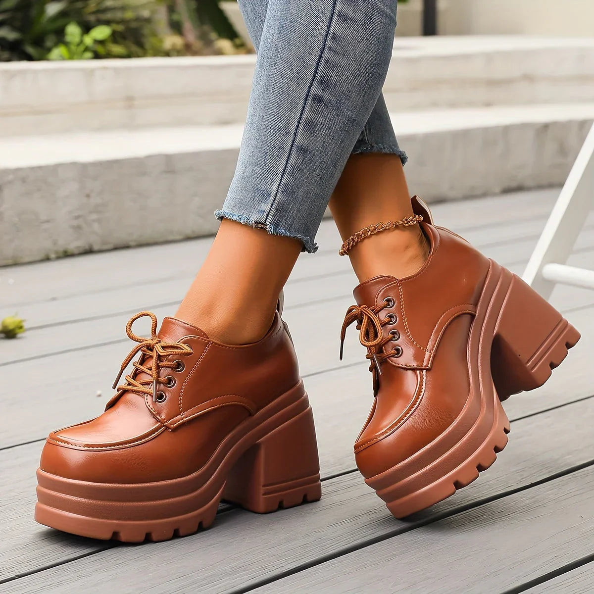 PLATFORM SHOES | RETRO CHUNKY LACE-UP BLOCK HEEL BOOTS