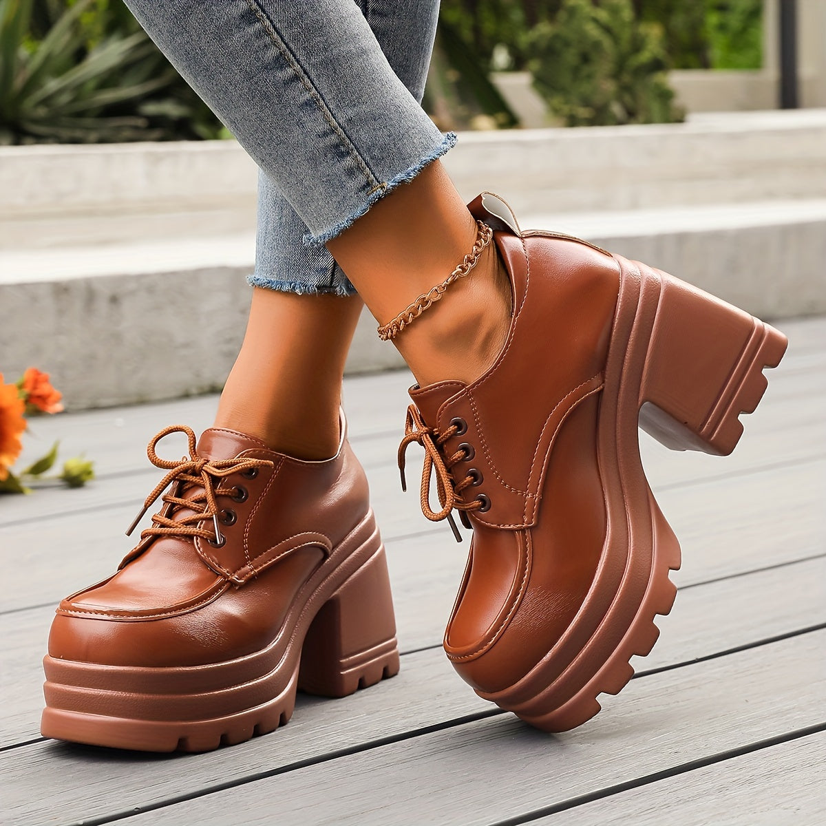 PLATFORM SHOES | RETRO CHUNKY LACE-UP BLOCK HEEL BOOTS