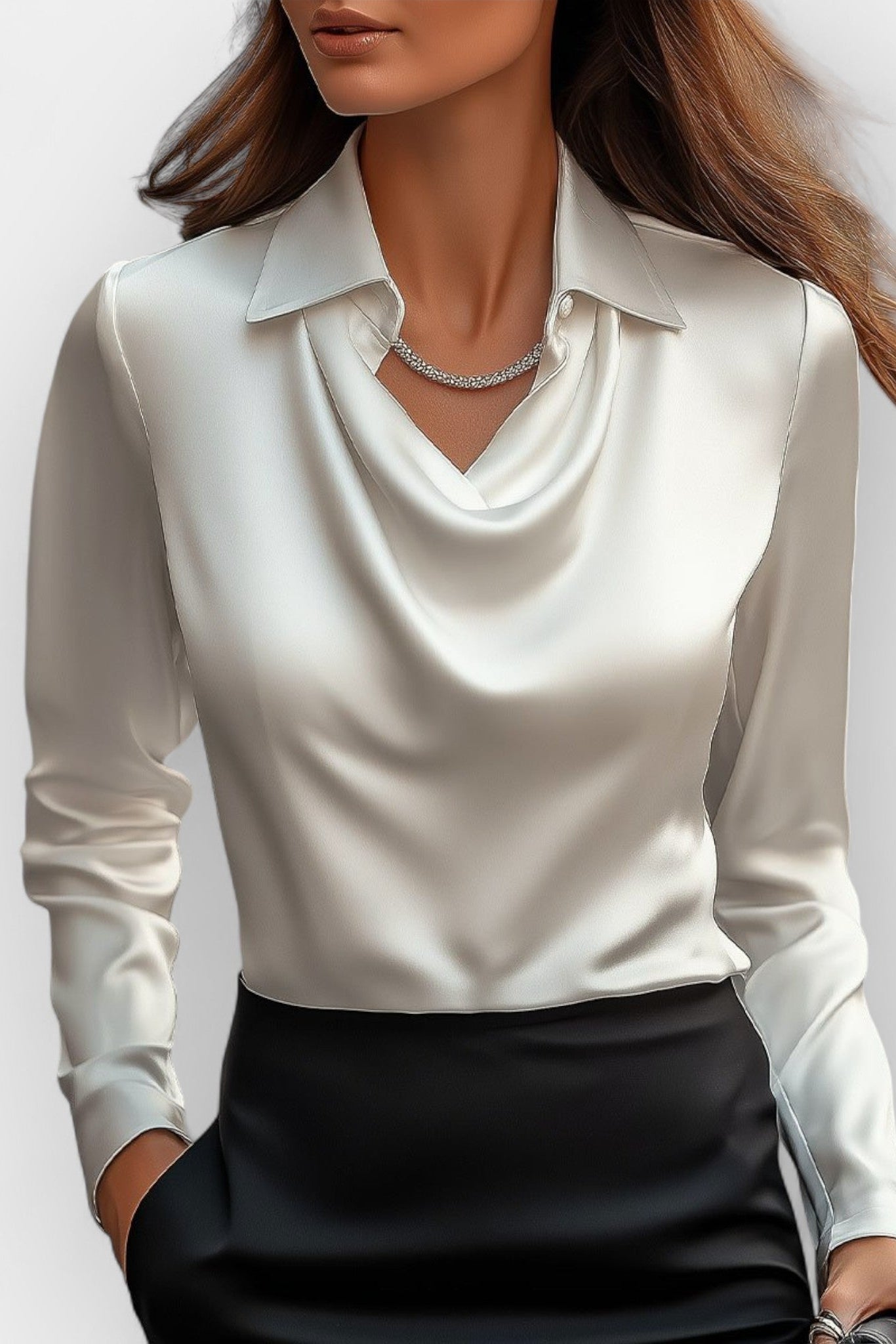 WOMEN’S OFFICE BLOUSE | DRAPE NECK LONG SLEEVE TOP