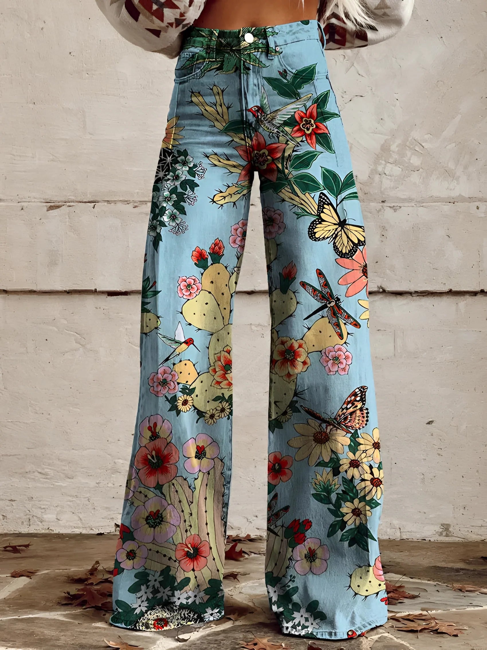 BOLD BLOOM | HIGH WAIST WIDE LEG FLORAL JEANS