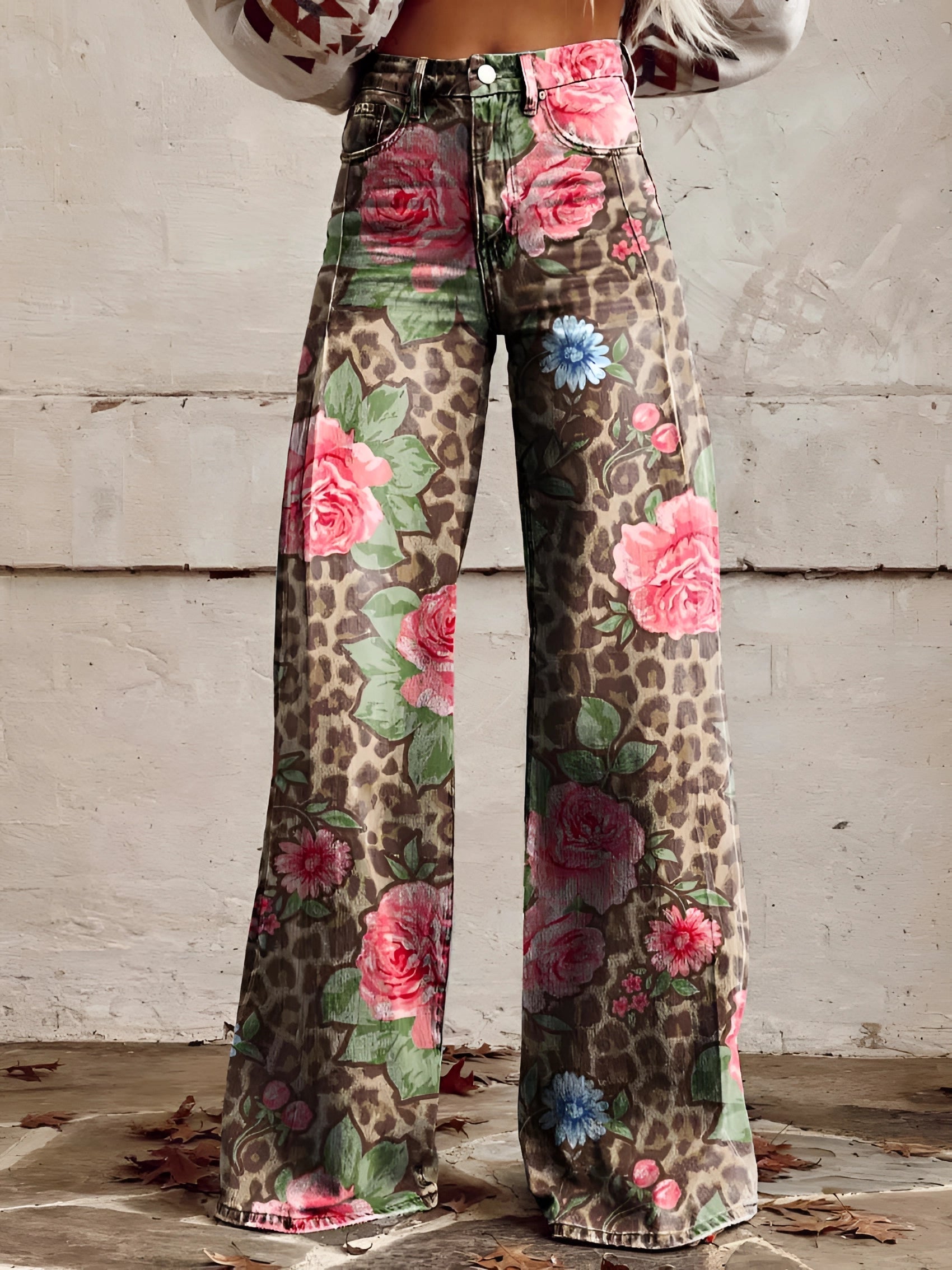 BOLD BLOOM | HIGH WAIST WIDE LEG FLORAL JEANS