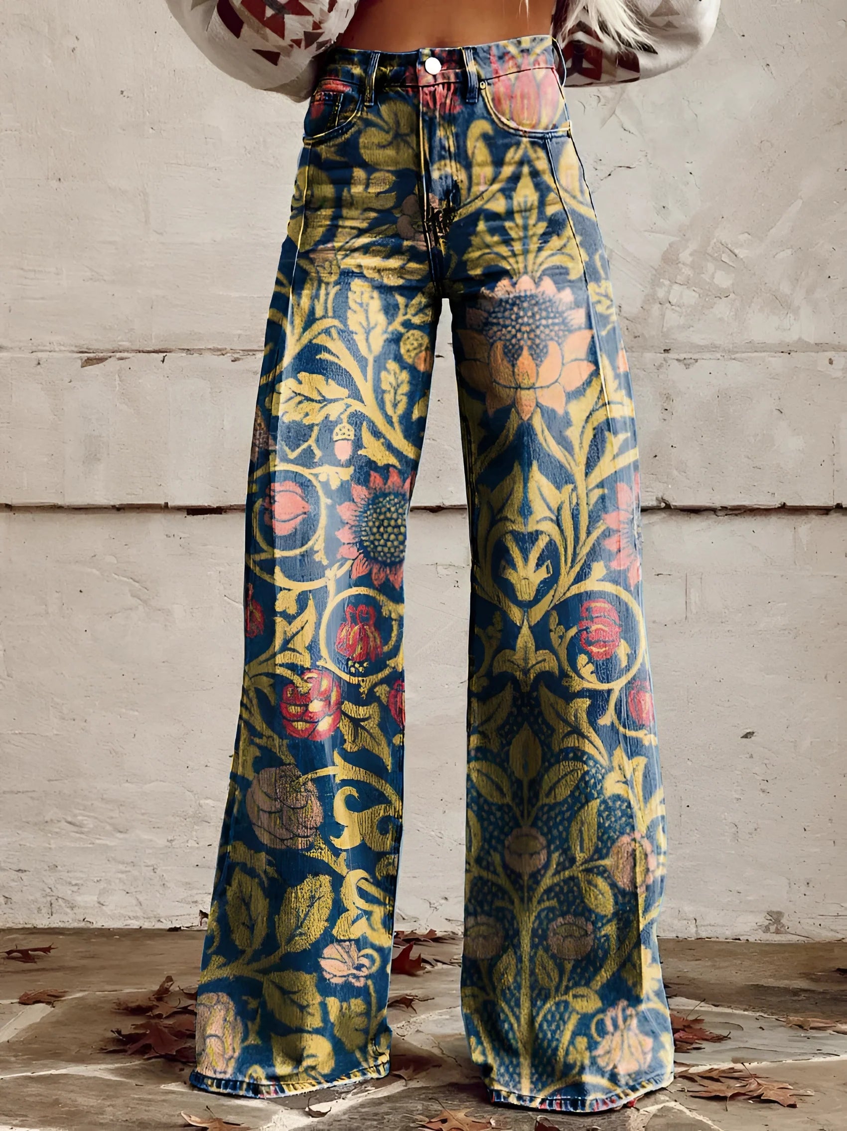 BOLD BLOOM | HIGH WAIST WIDE LEG FLORAL JEANS