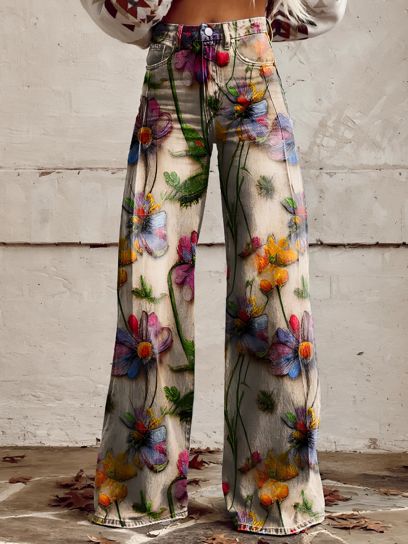 BOLD BLOOM | HIGH WAIST WIDE LEG FLORAL JEANS