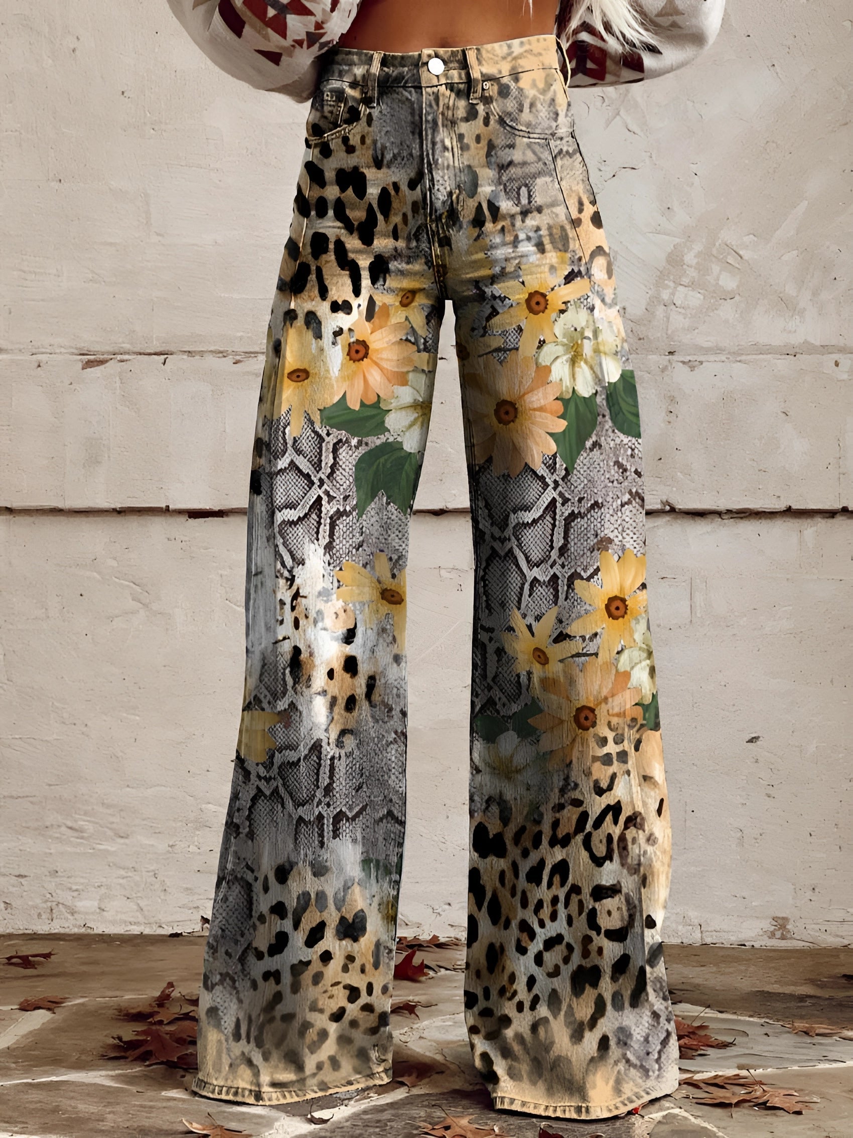 BOLD BLOOM | HIGH WAIST WIDE LEG FLORAL JEANS