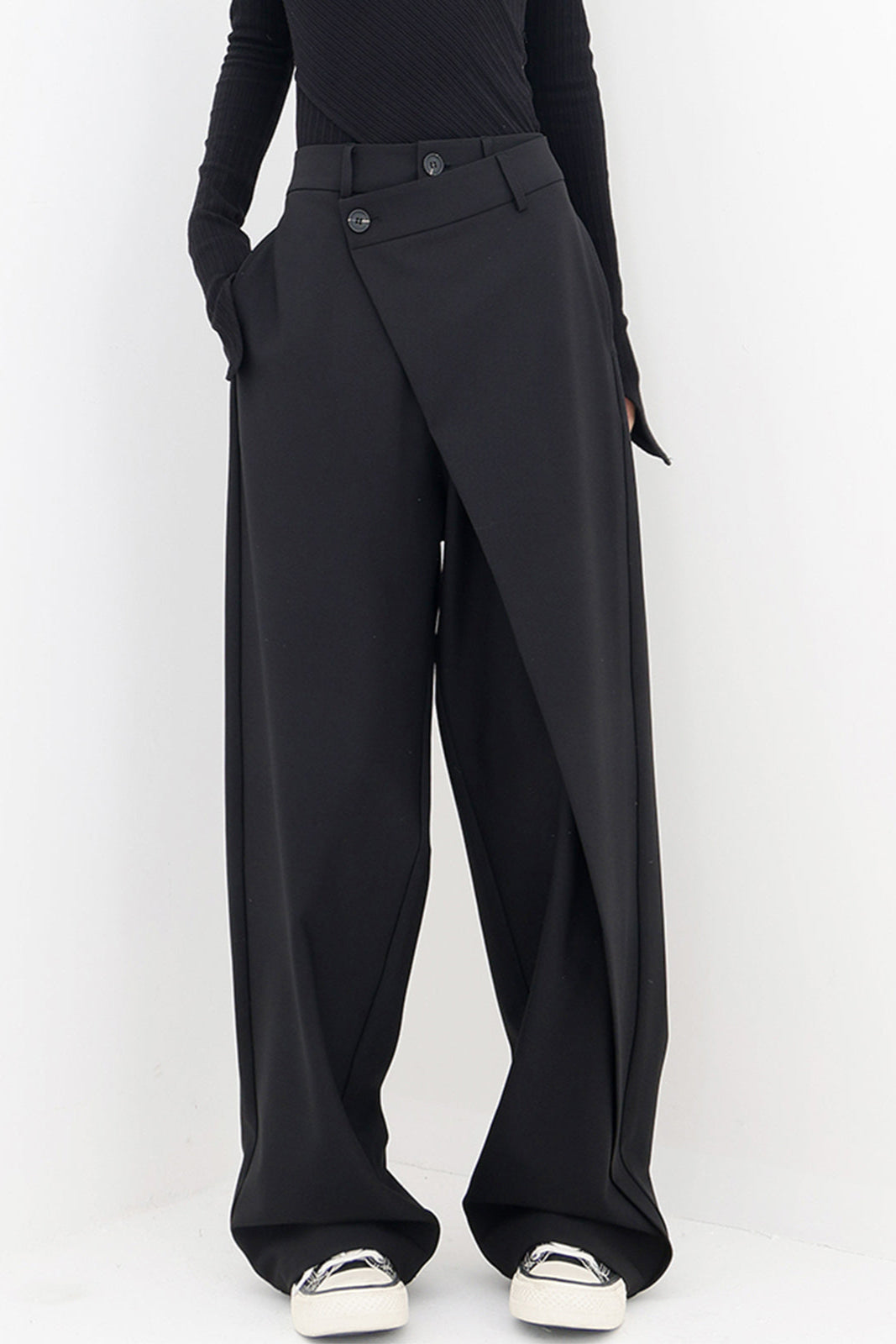 MODERN ELEGANCE | ASYMMETRIC HIGH WAIST WIDE LEG TROUSERS