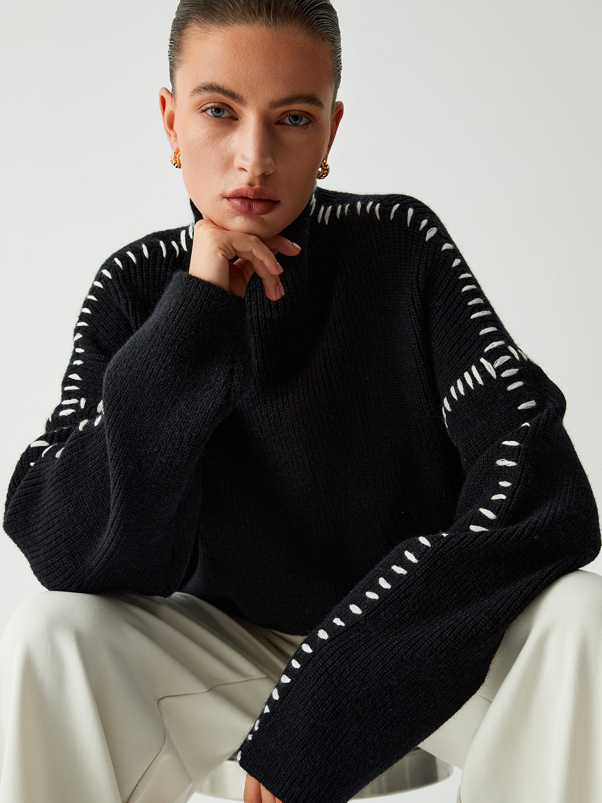 OVERSIZED KNITTED MOCK NECK JUMPER