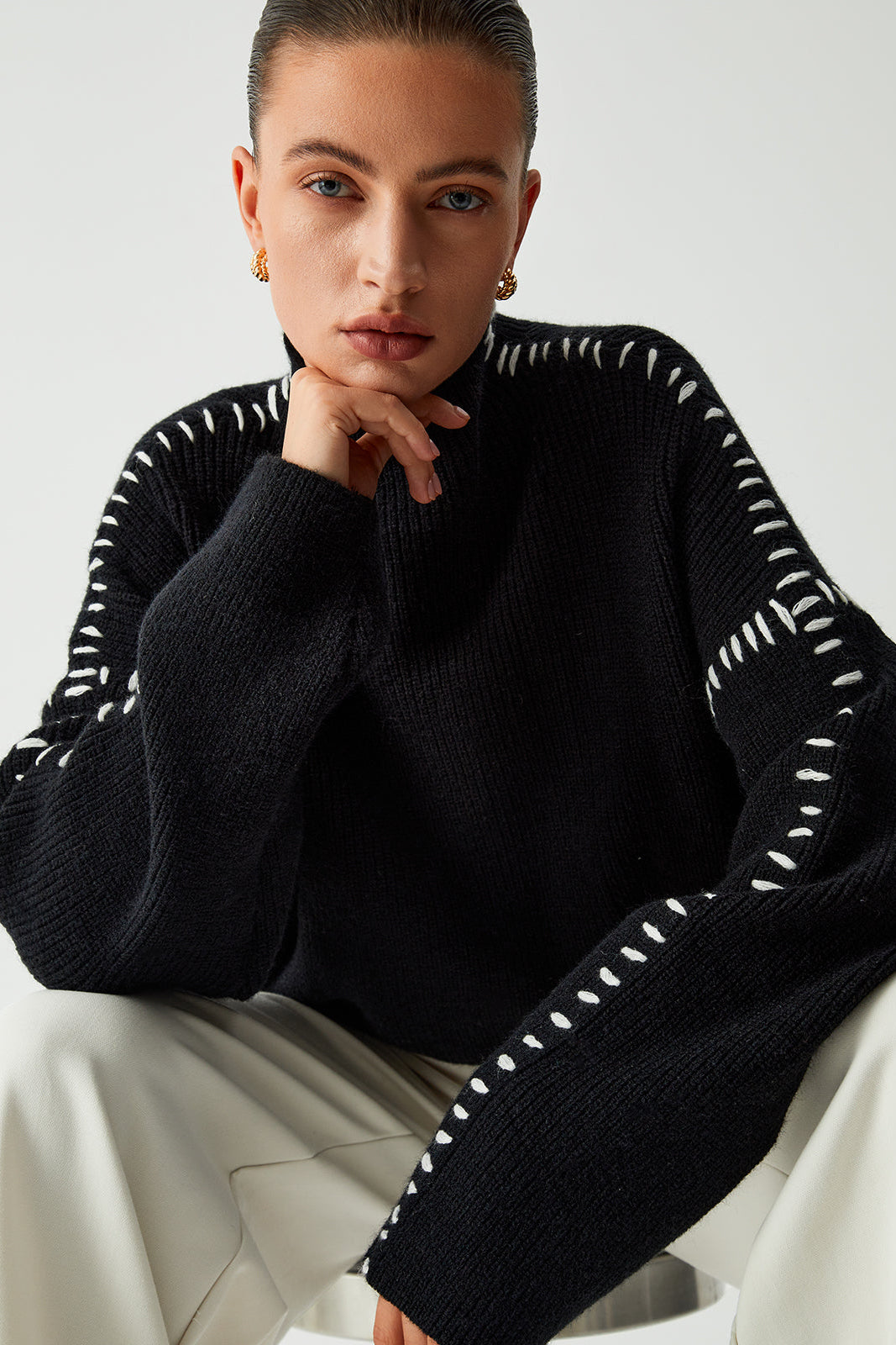 OVERSIZED KNITTED MOCK NECK JUMPER