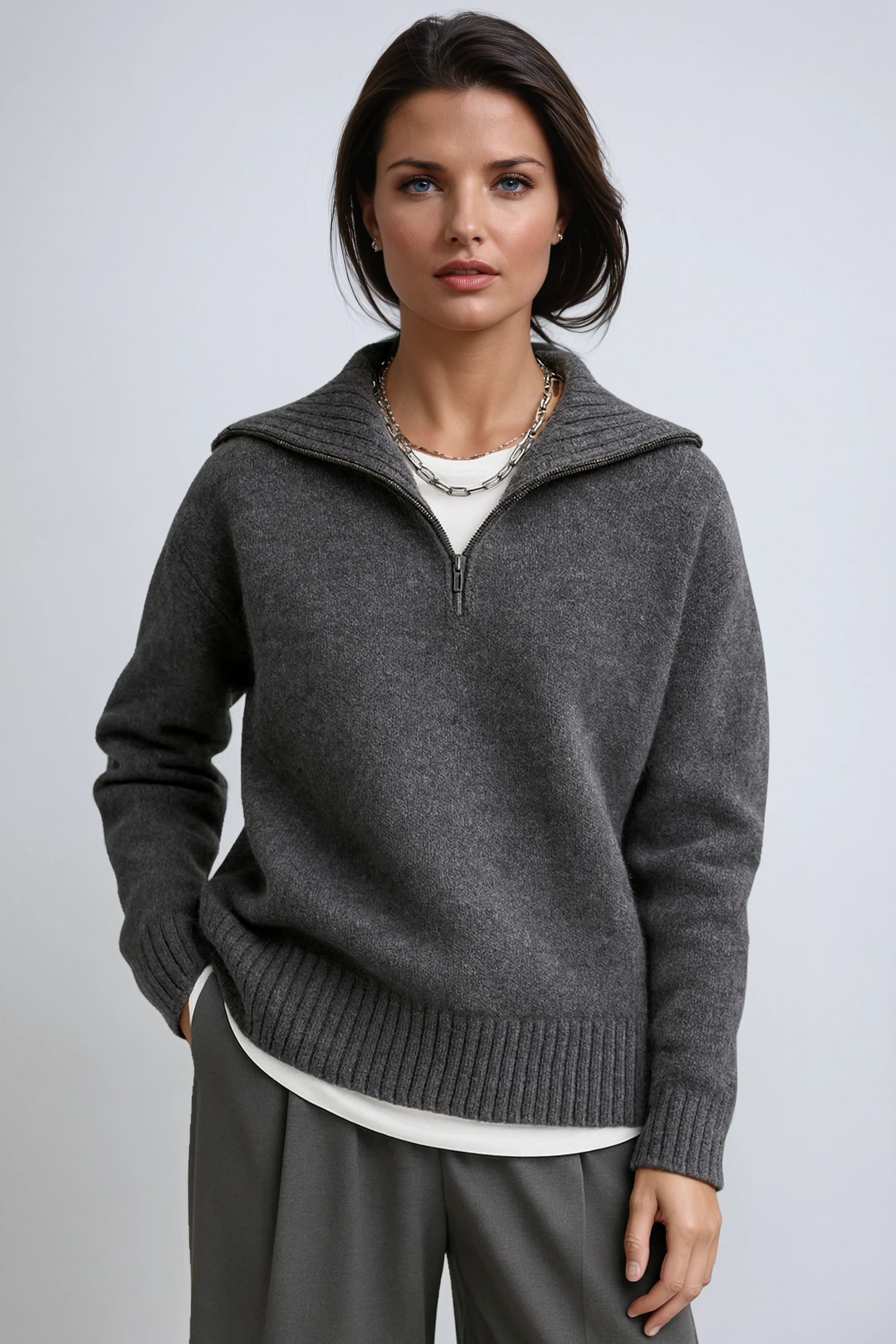 HALF ZIP KNITTED JUMPER – HIGH NECK