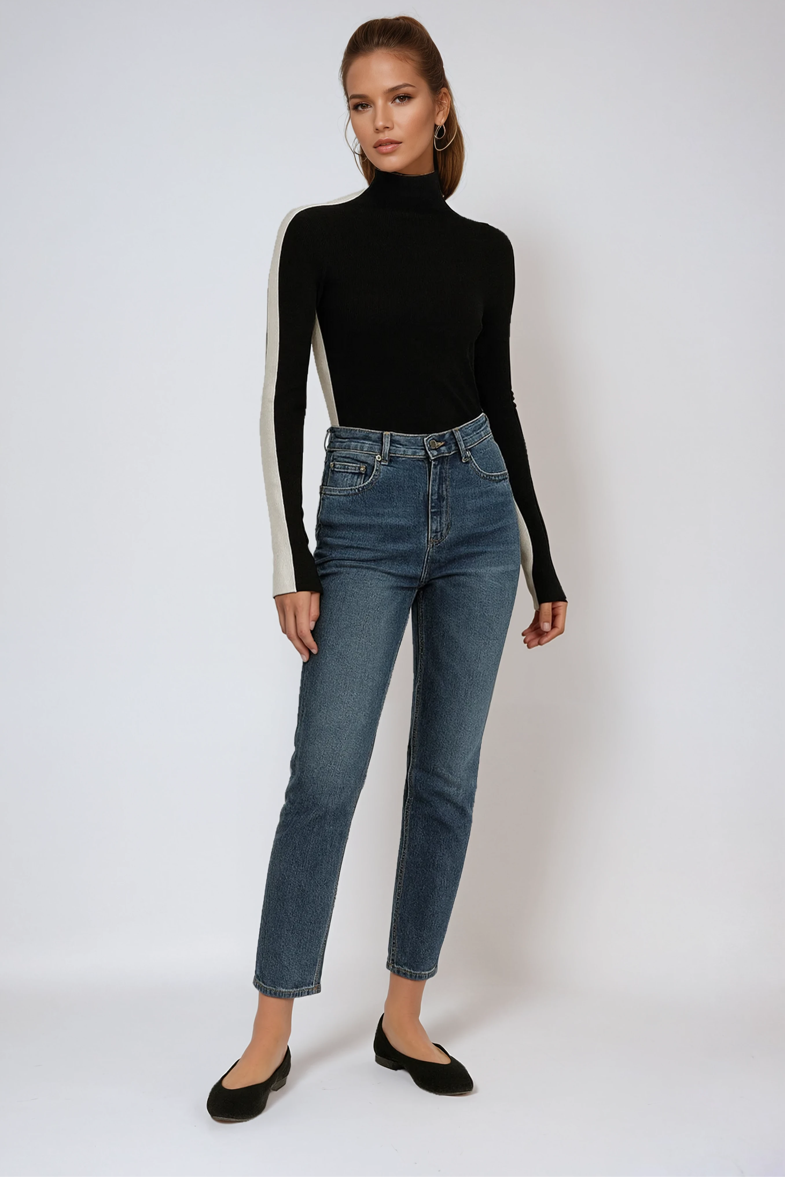TWO TONE LONG SLEEVE KNITTED TOP