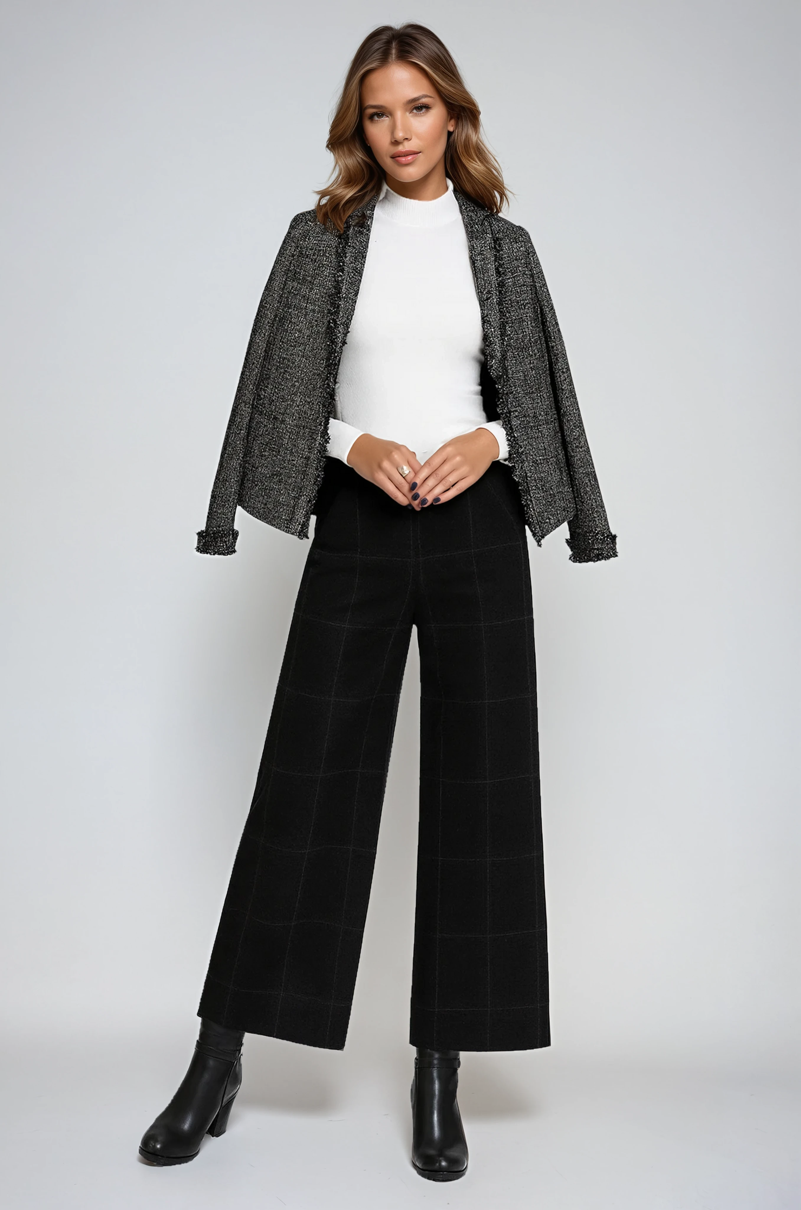 URBAN ELEGANCE | BELTED WIDE LEG CROPPED TROUSERS WITH CHECK PATTERN