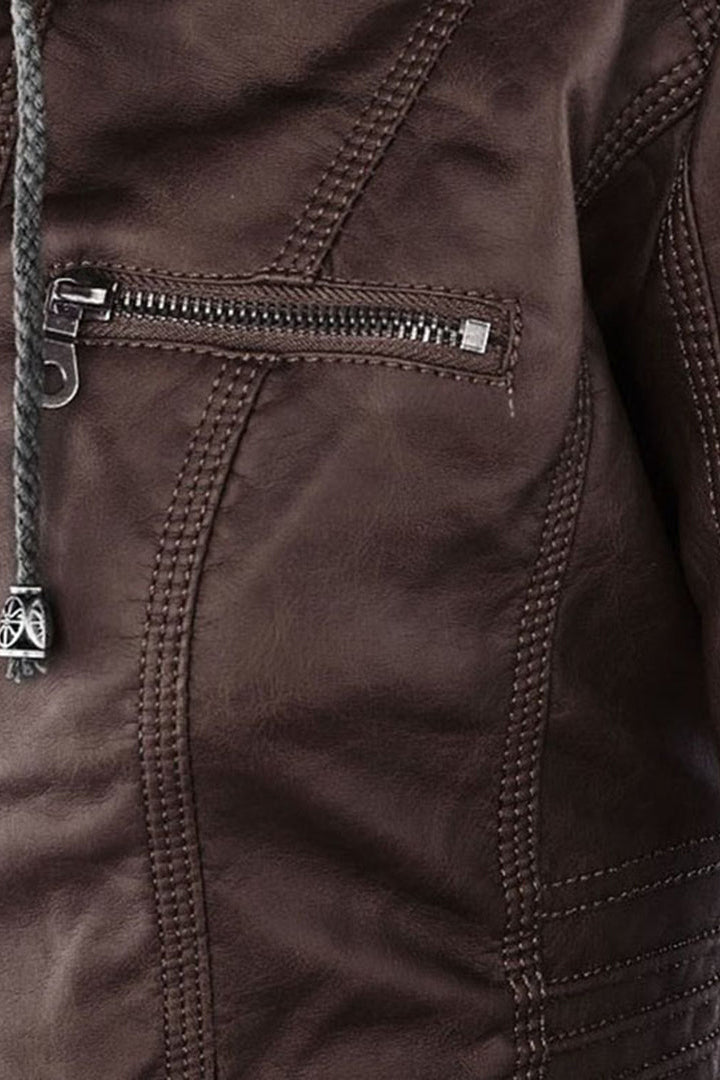 WOMEN’S LEATHER JACKET | CASUAL ZIP-UP HOODED DESIGN