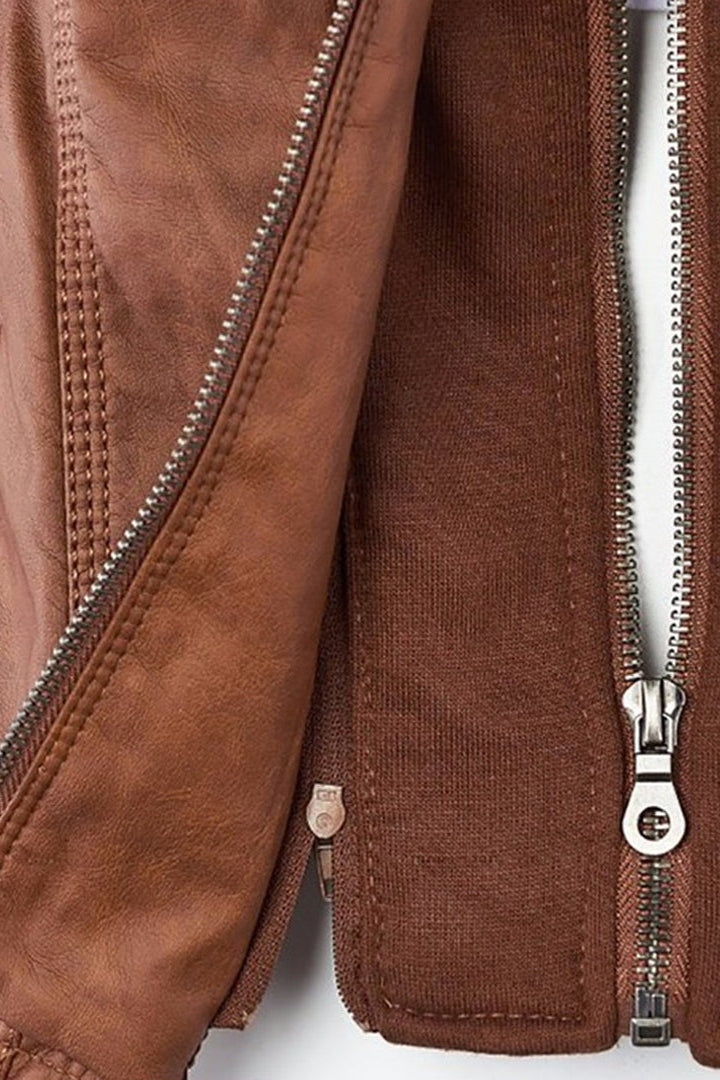 WOMEN’S LEATHER JACKET | CASUAL ZIP-UP HOODED DESIGN