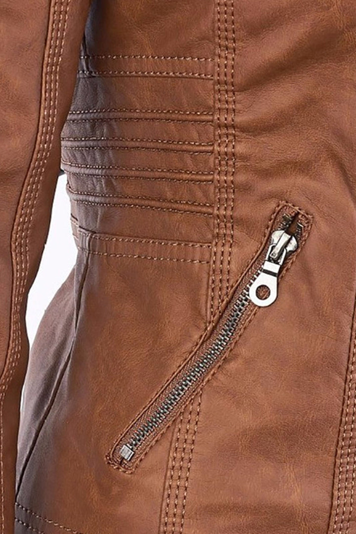WOMEN’S LEATHER JACKET | CASUAL ZIP-UP HOODED DESIGN