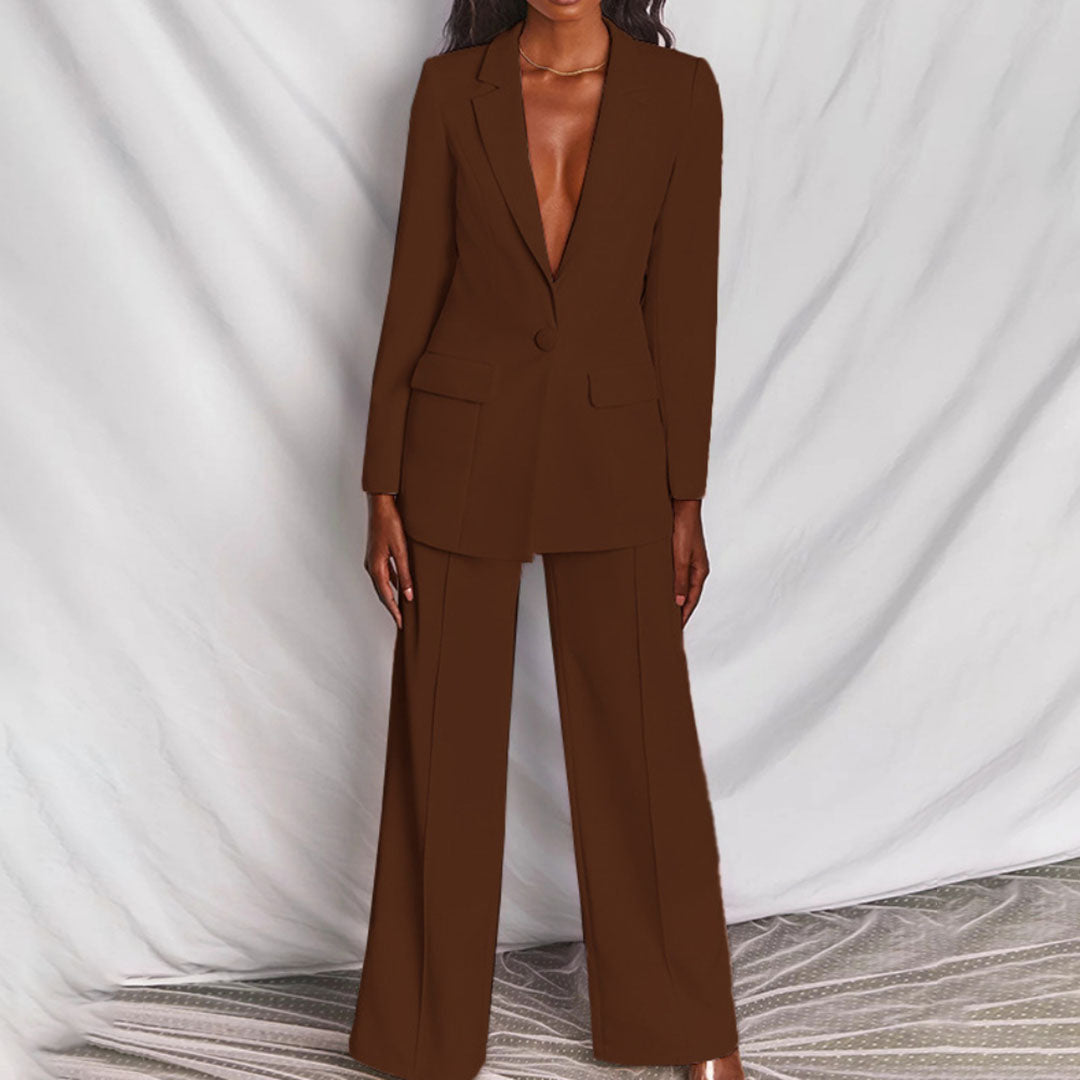 ELEGANT BLAZER AND WIDE LEG TROUSERS SET