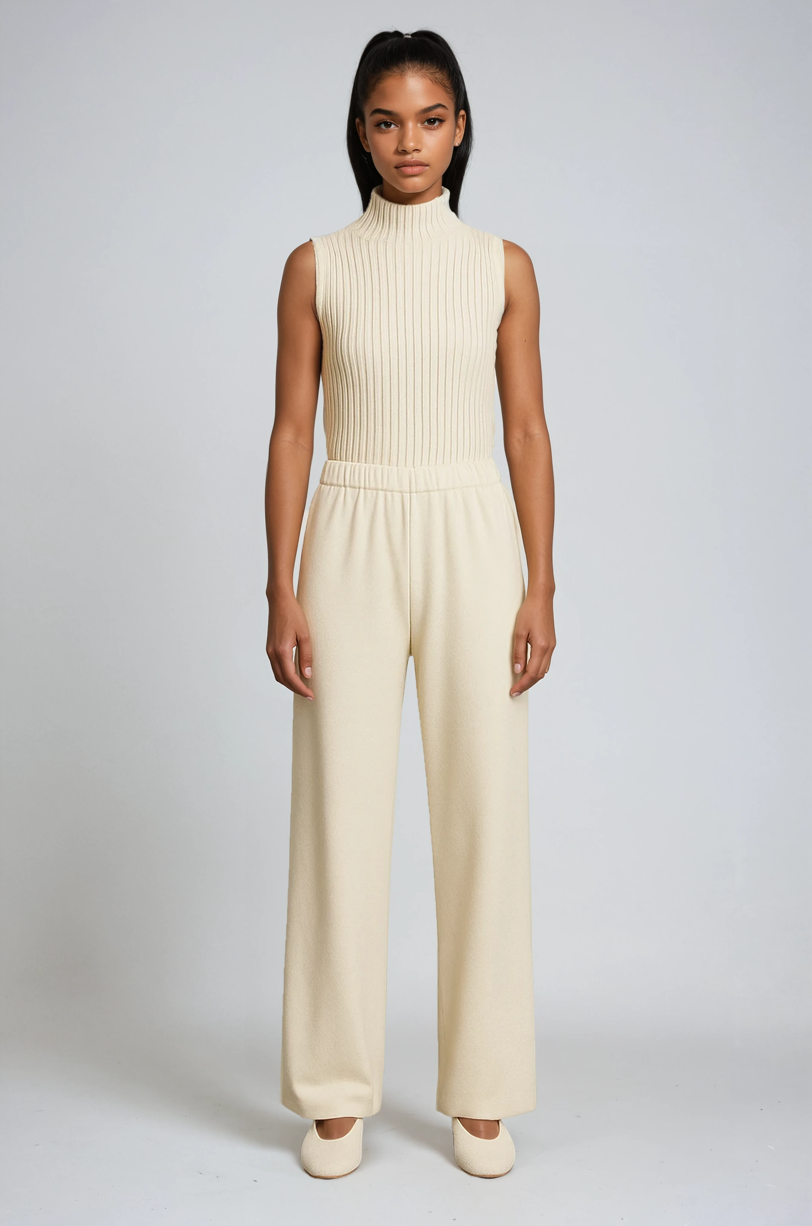 THREE PIECE KNITTED SET – CARDIGAN, TOP & WIDE LEG PANTS