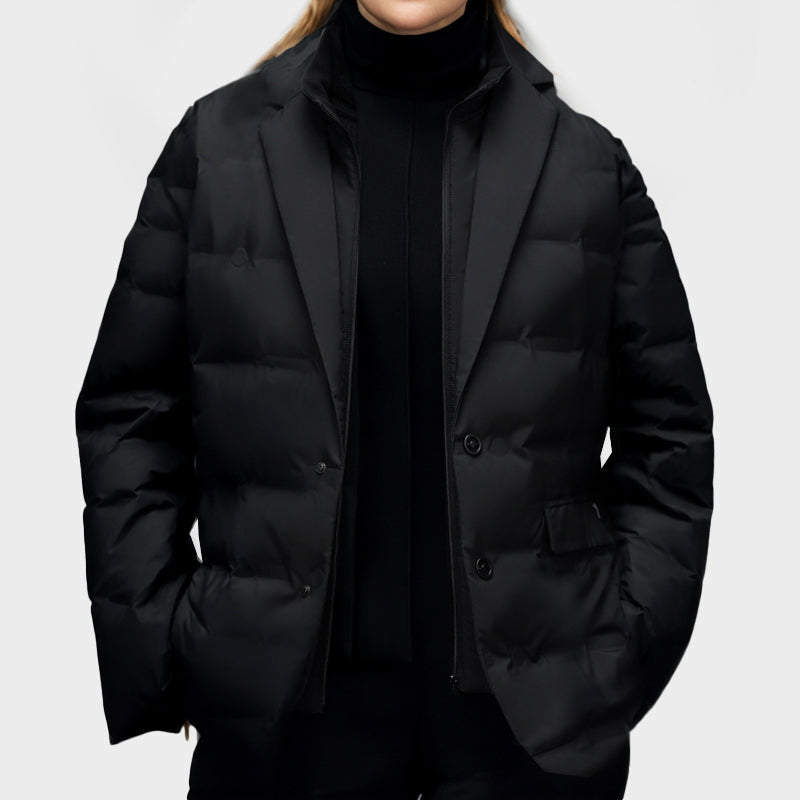 PUFFER BLAZER | BLACK TAILORED QUILTED JACKET