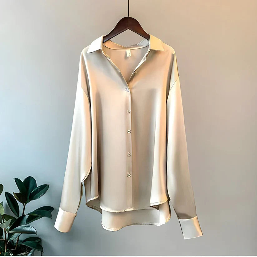 MIDNIGHT ELEGANCE | SATIN BUTTON-UP BLOUSE