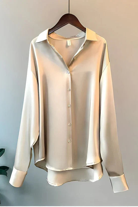 MIDNIGHT ELEGANCE | SATIN BUTTON-UP BLOUSE