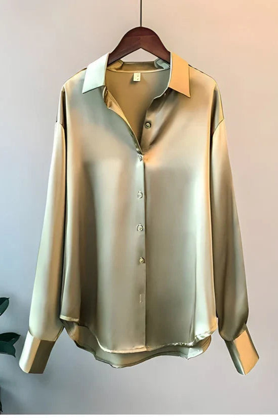 MIDNIGHT ELEGANCE | SATIN BUTTON-UP BLOUSE
