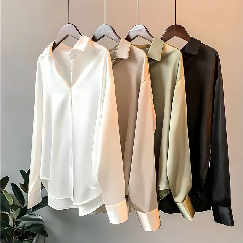 MIDNIGHT ELEGANCE | SATIN BUTTON-UP BLOUSE