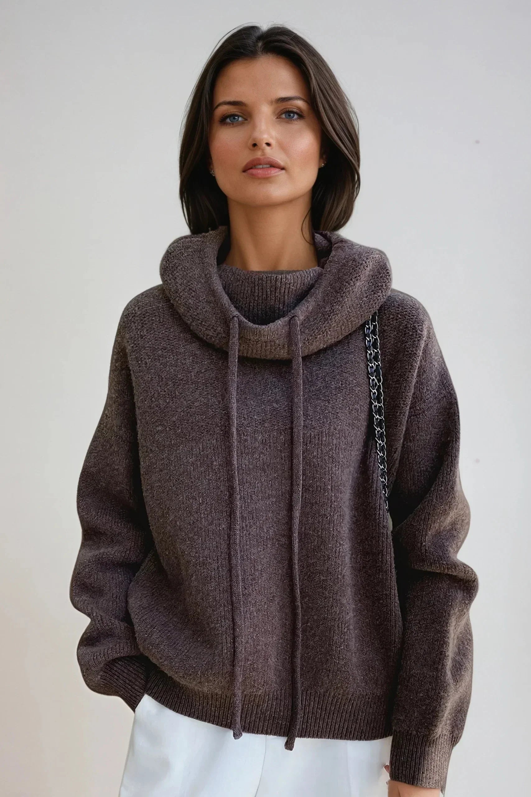 KNITTED HOODED TURTLENECK SWEATER