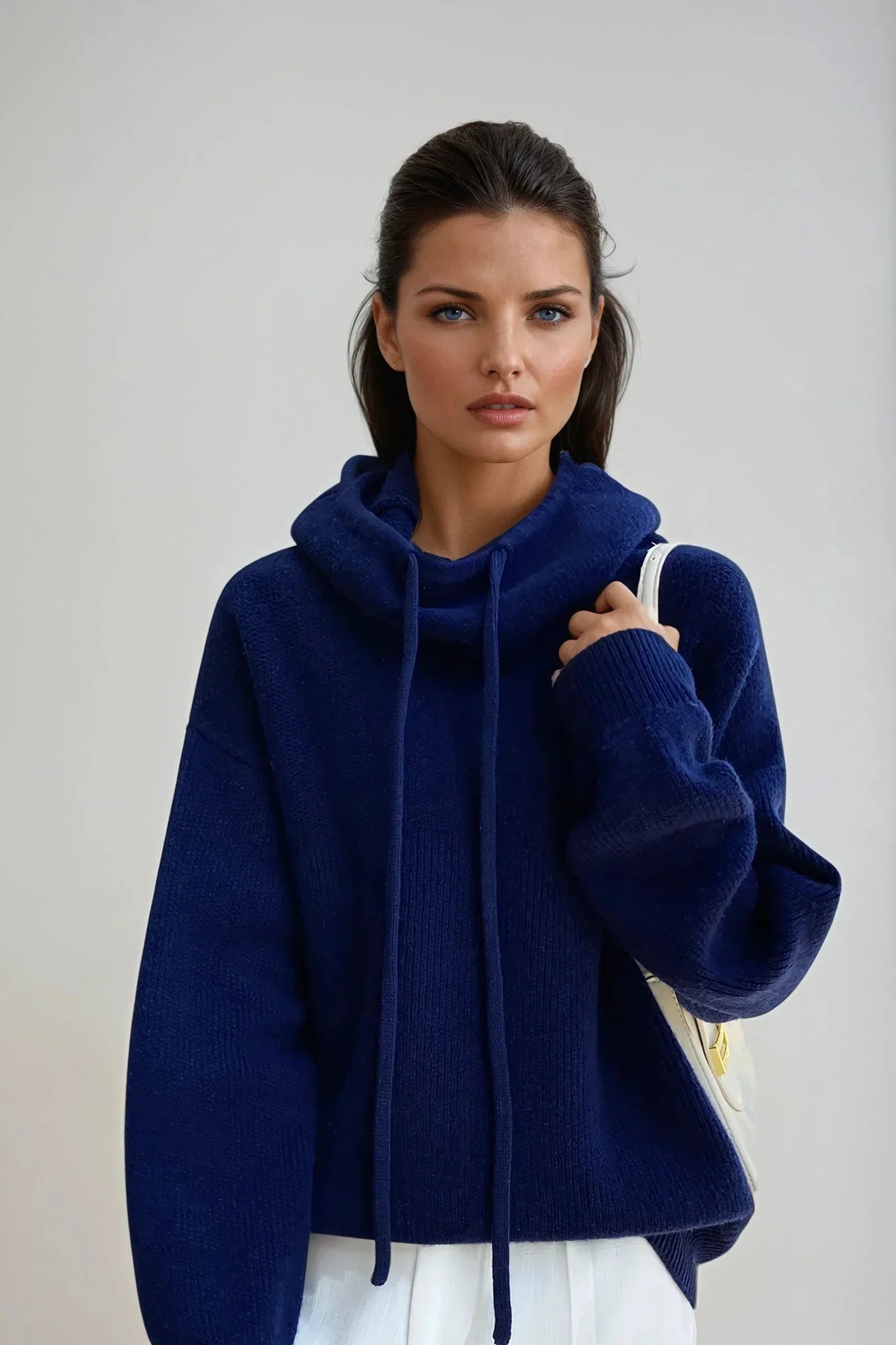 KNITTED HOODED TURTLENECK SWEATER