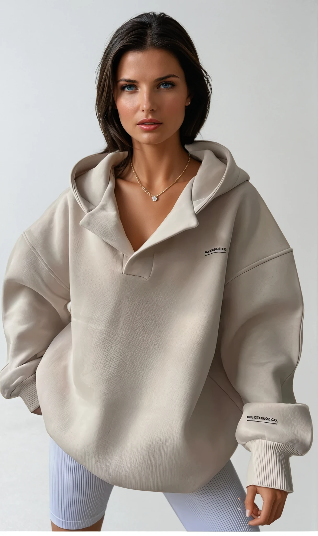 OVERSIZED V-NECK HOODED SWEATSHIRT