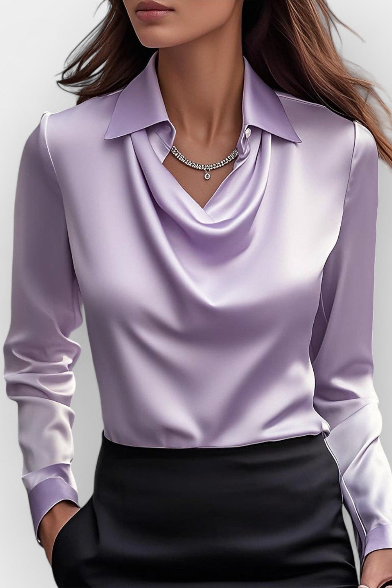 WOMEN’S OFFICE BLOUSE | DRAPE NECK LONG SLEEVE TOP