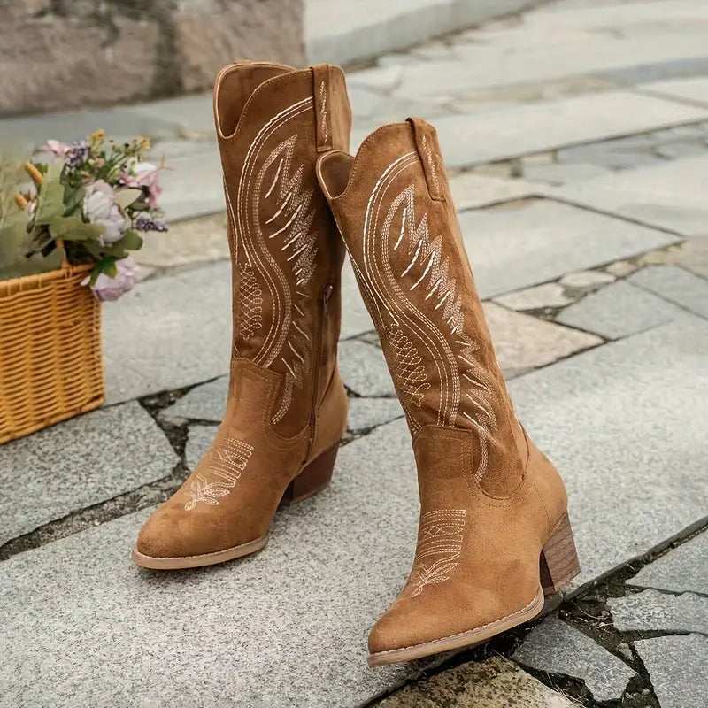 WOMEN’S WESTERN BOOTS | STITCHED MID-HEEL COWBOY STYLE