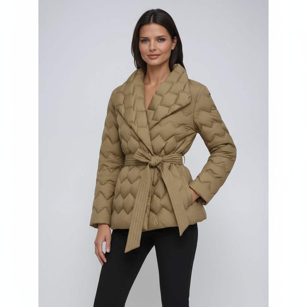 WOMEN’S PUFFER JACKET | BLACK QUILTED BELTED COAT