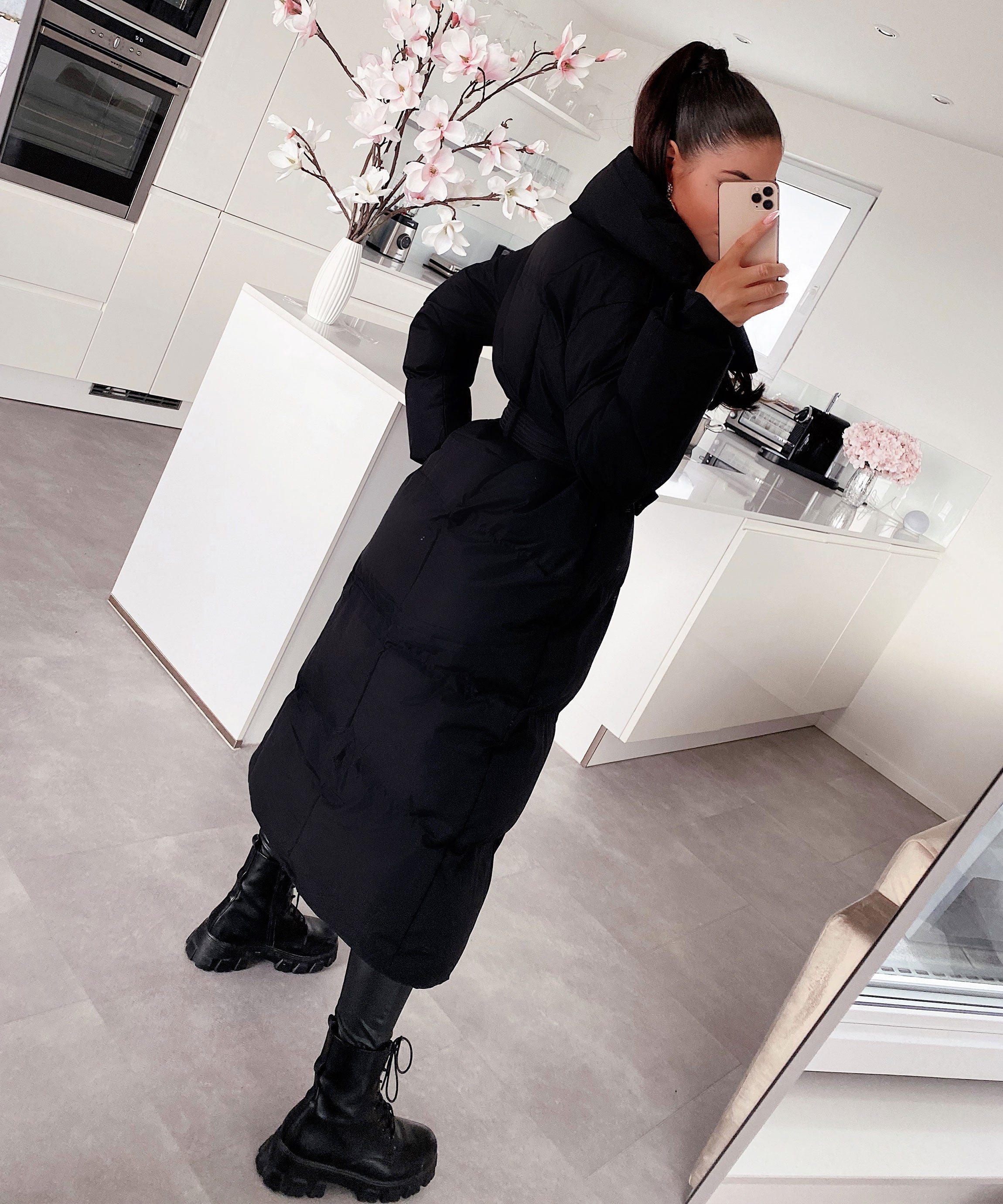 WOMEN’S LONG PUFFER COAT | BLACK MAXI BELTED WINTER JACKET