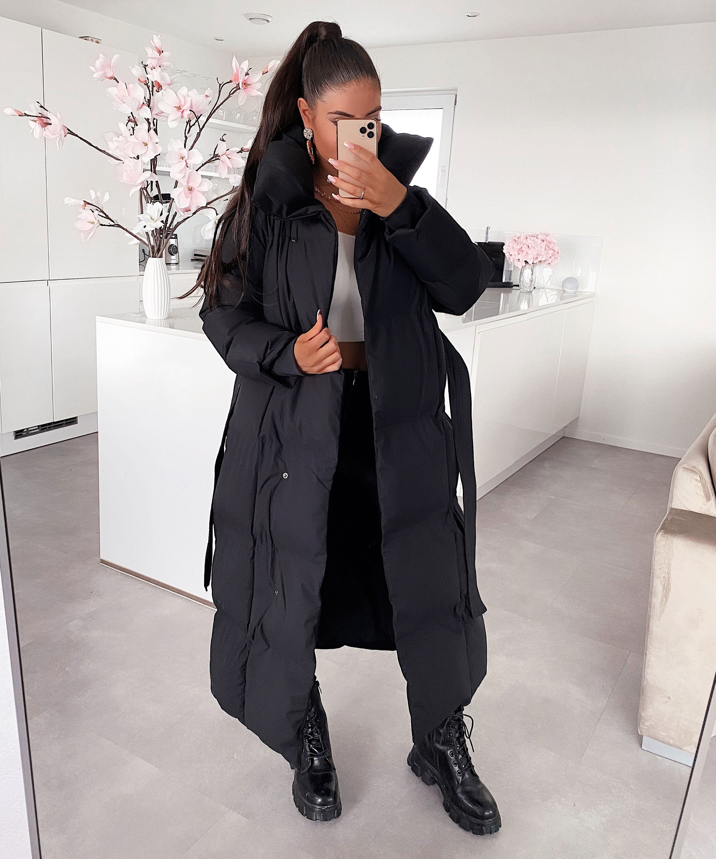 WOMEN’S LONG PUFFER COAT | BLACK MAXI BELTED WINTER JACKET
