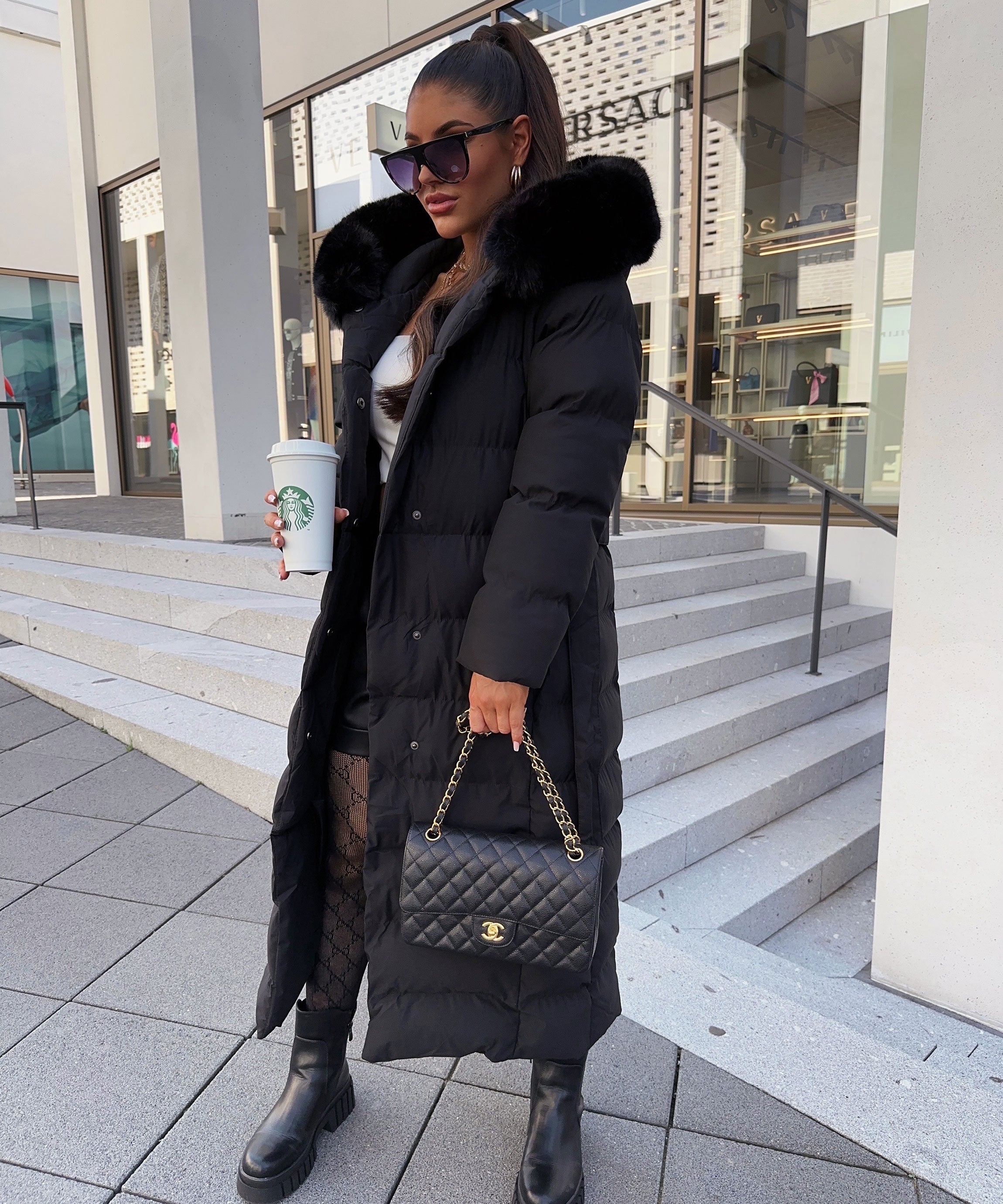 PUFFER COAT | LONG MAXI WINTER JACKET WITH FUR HOOD