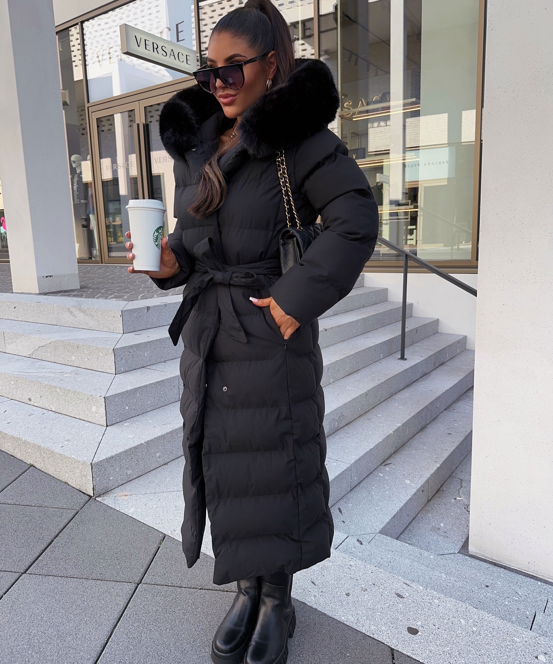 PUFFER COAT | LONG MAXI WINTER JACKET WITH FUR HOOD