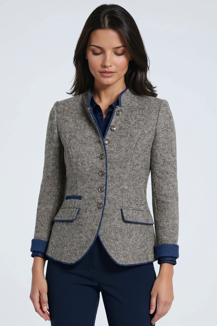 ELEGANT WOOL BLEND STAND COLLAR BLAZER